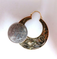 Tibetan Crescent Carved Gold Earrings 14 Karat