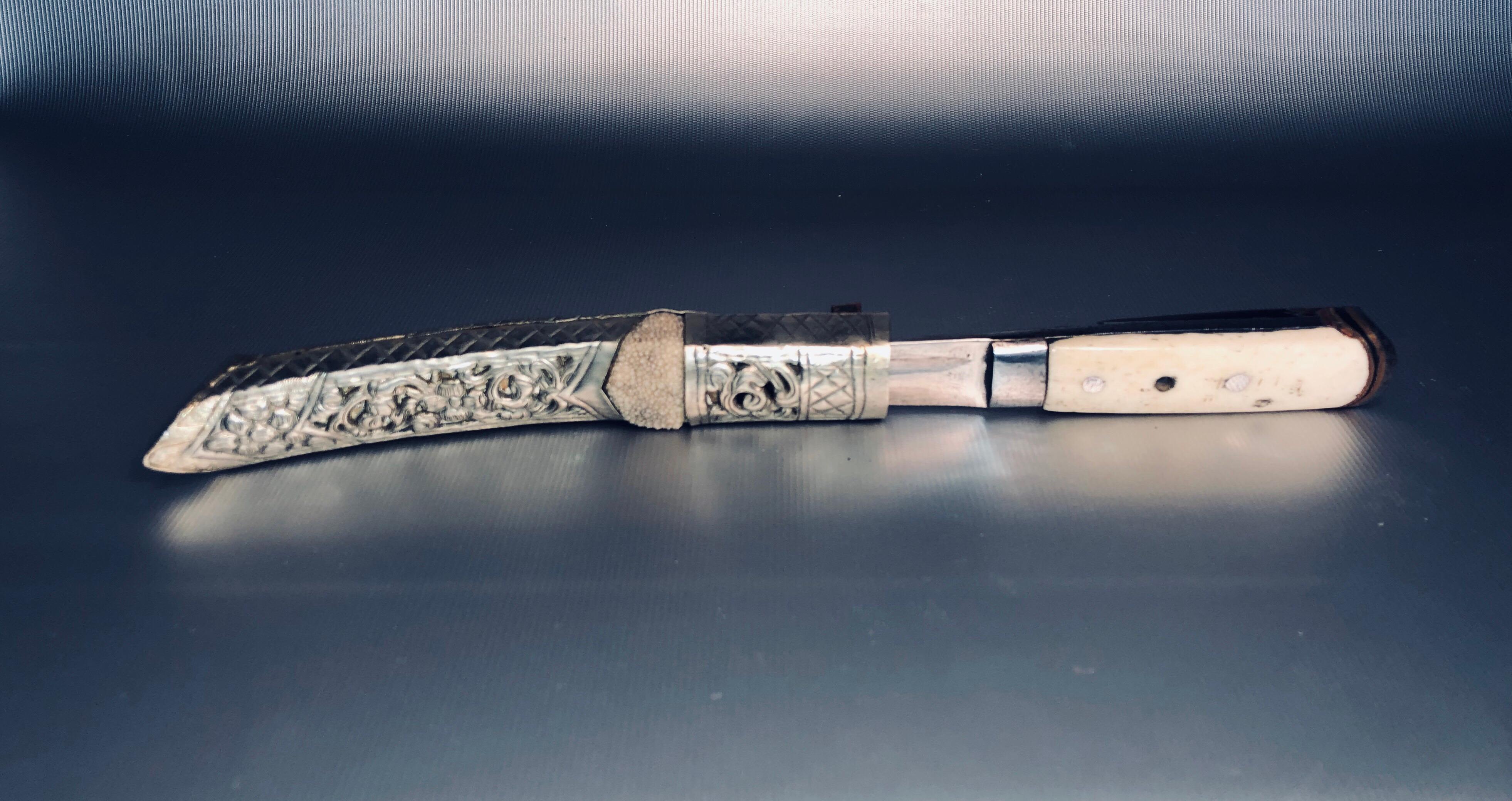 Carved Tibetan Dagger Bone Ornate Scabbard Pocket Knife, Asia, 19th Century SALE