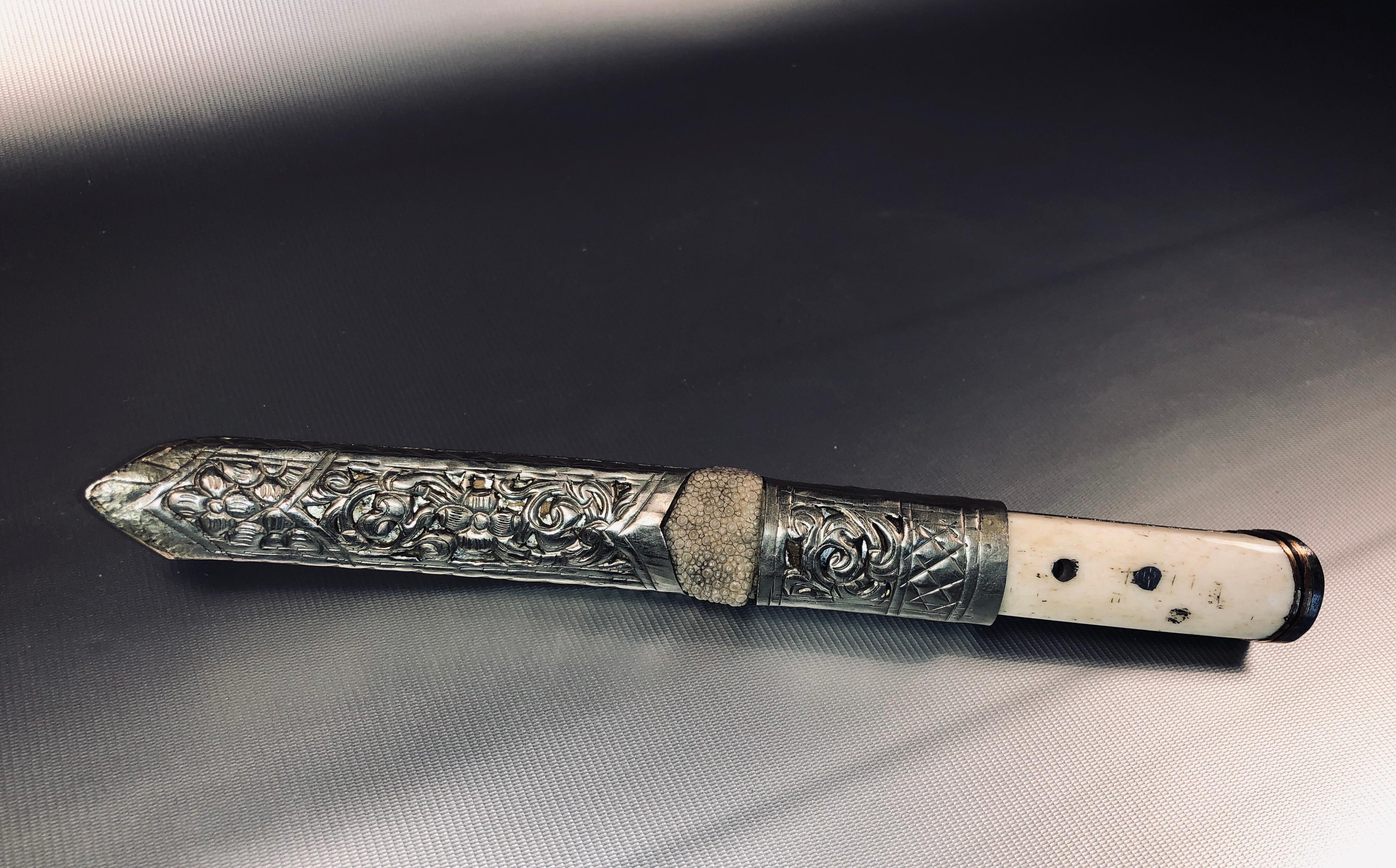 Tibetan Dagger Bone Ornate Scabbard Pocket Knife, Asia, 19th Century SALE In Good Condition In Sofia, BG