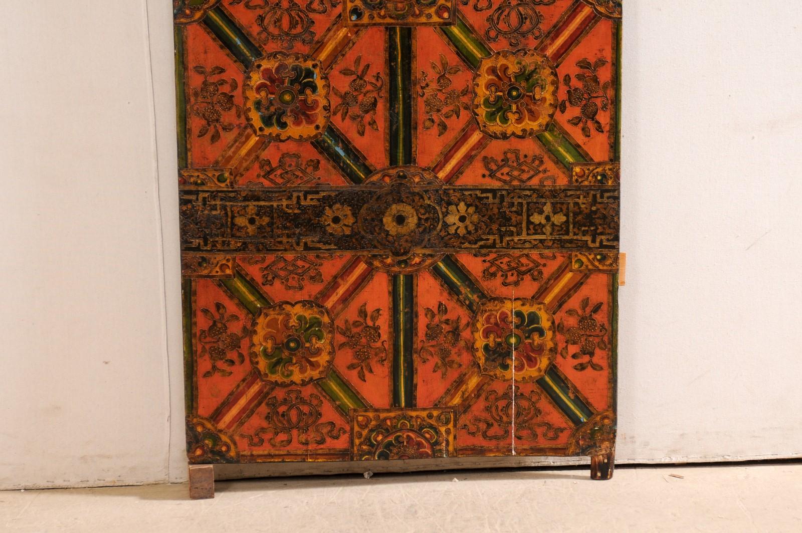 20th Century Tibetan Door w/Colorful Hand-Painted Panels in Geometric and Floral Motif