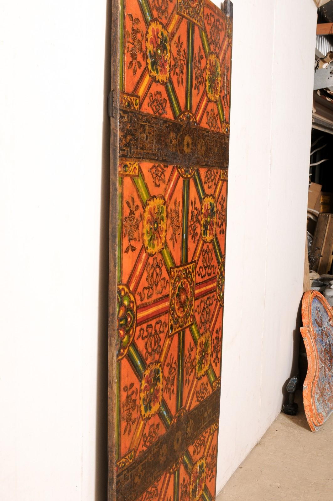 Tibetan Door w/Colorful Hand-Painted Panels in Geometric and Floral Motif 1