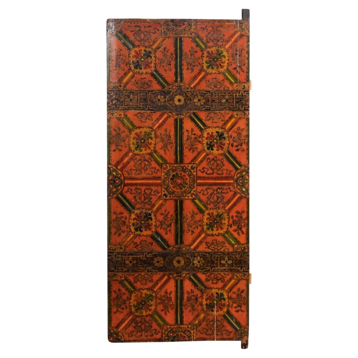 Tibetan Door w/Colorful Hand-Painted Panels in Geometric and Floral Motif