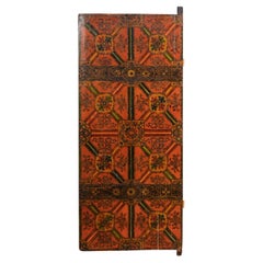 Vintage Tibetan Door w/Colorful Hand-Painted Panels in Geometric and Floral Motif