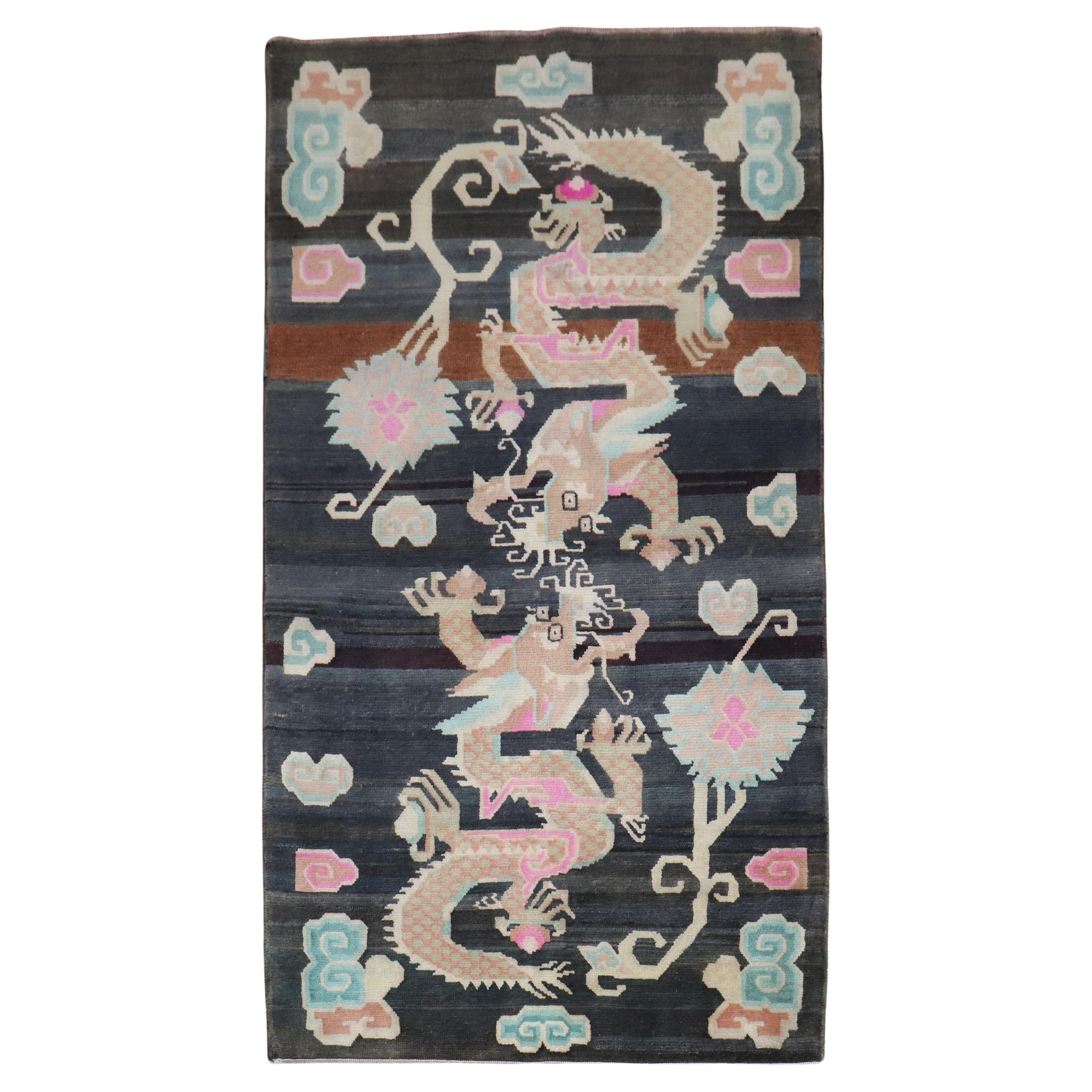 Tibetan Double Dragon Vintage Rug