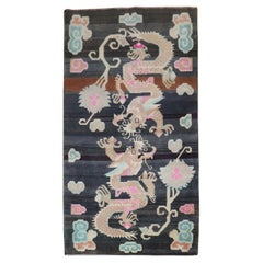 Tibetischer Doppeldrachen-Teppich im Vintage-Stil