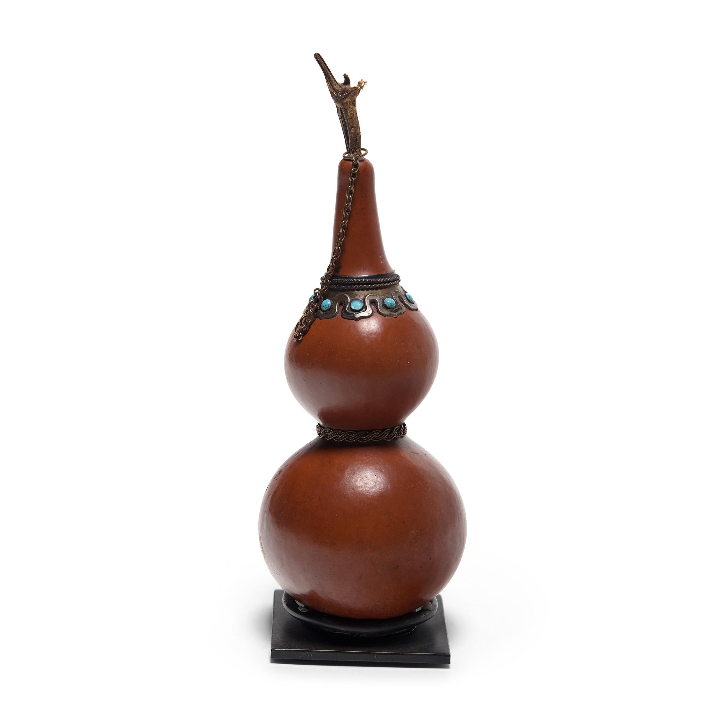 Tibetan Double Gourd Flask on Stand, c. 1850 In Good Condition For Sale In Chicago, IL