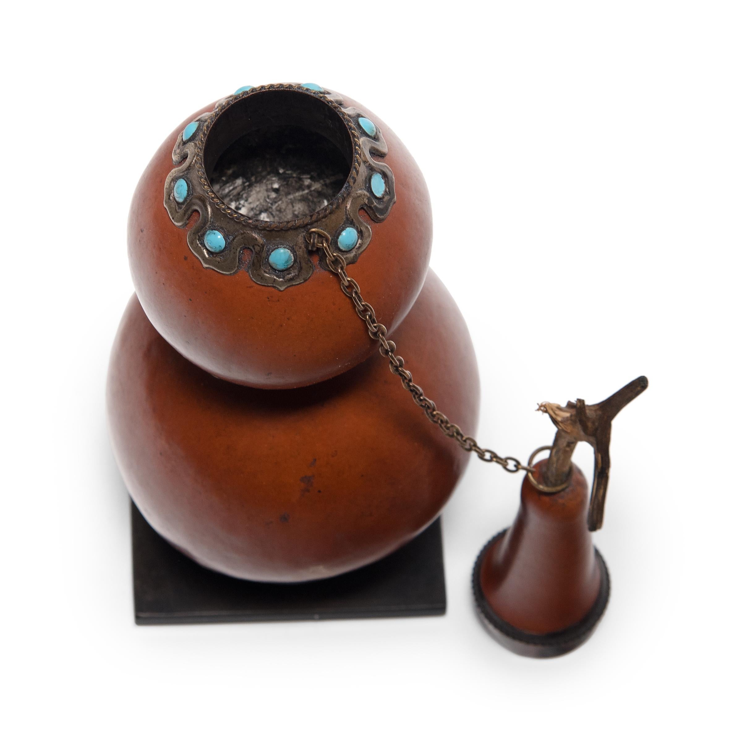 Silver Tibetan Double Gourd Flask on Stand, c. 1850 For Sale