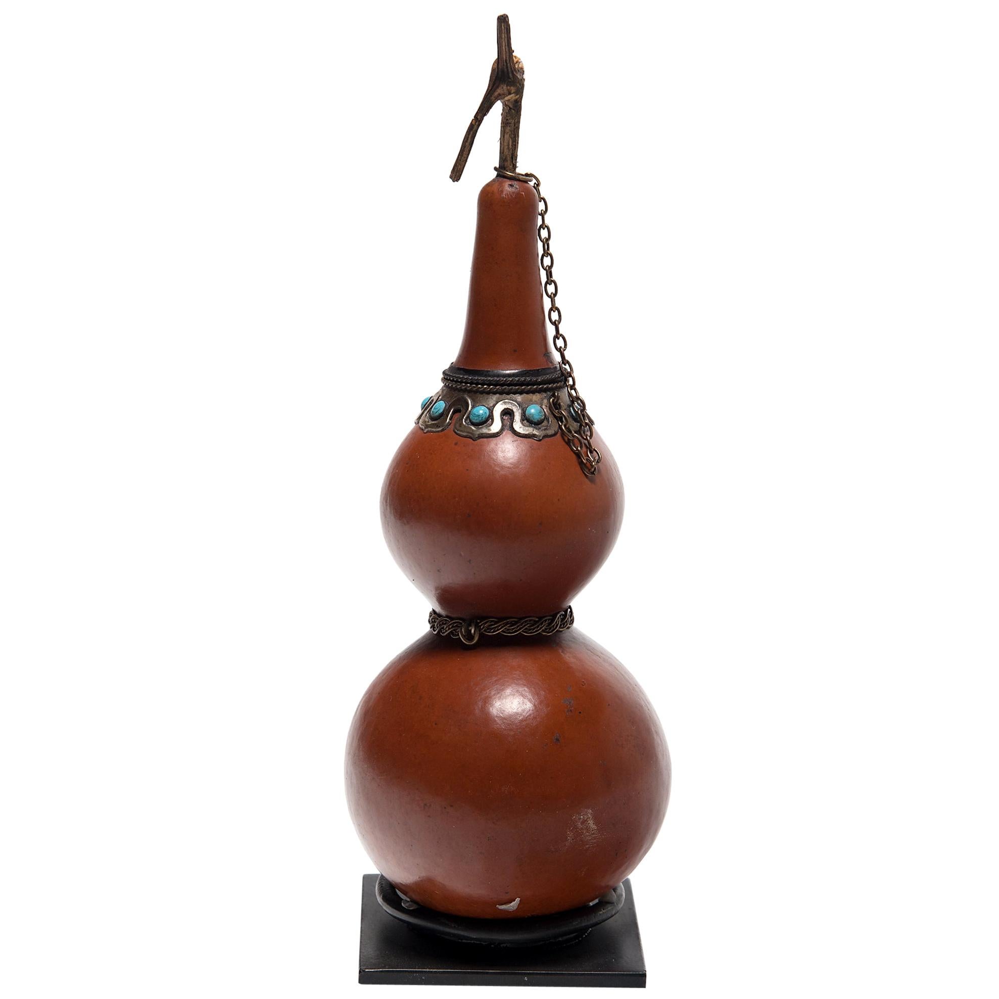Tibetan Double Gourd Flask on Stand, c. 1850 For Sale