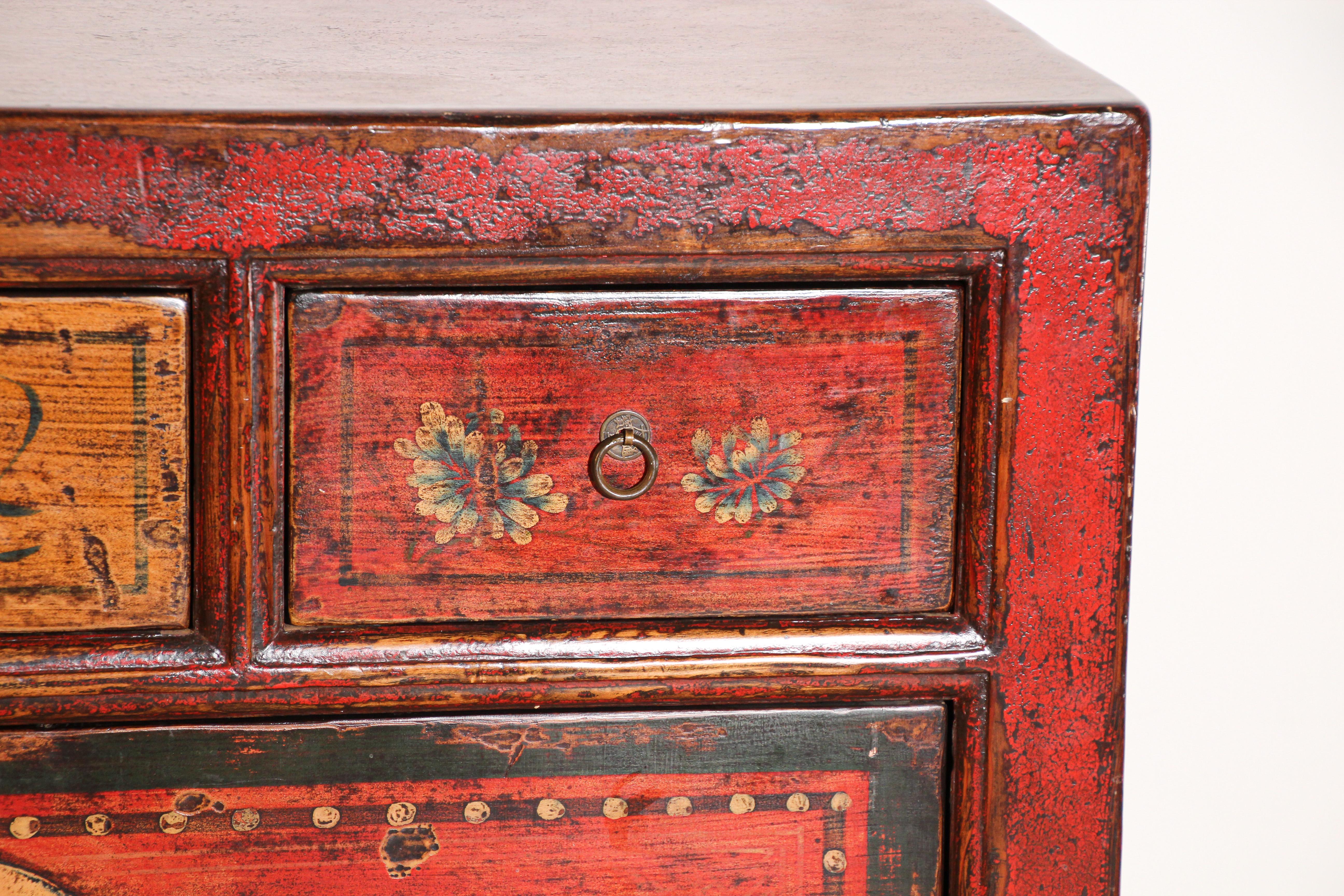 20th Century Tibetan Dowry Hand Painted Cabinet
