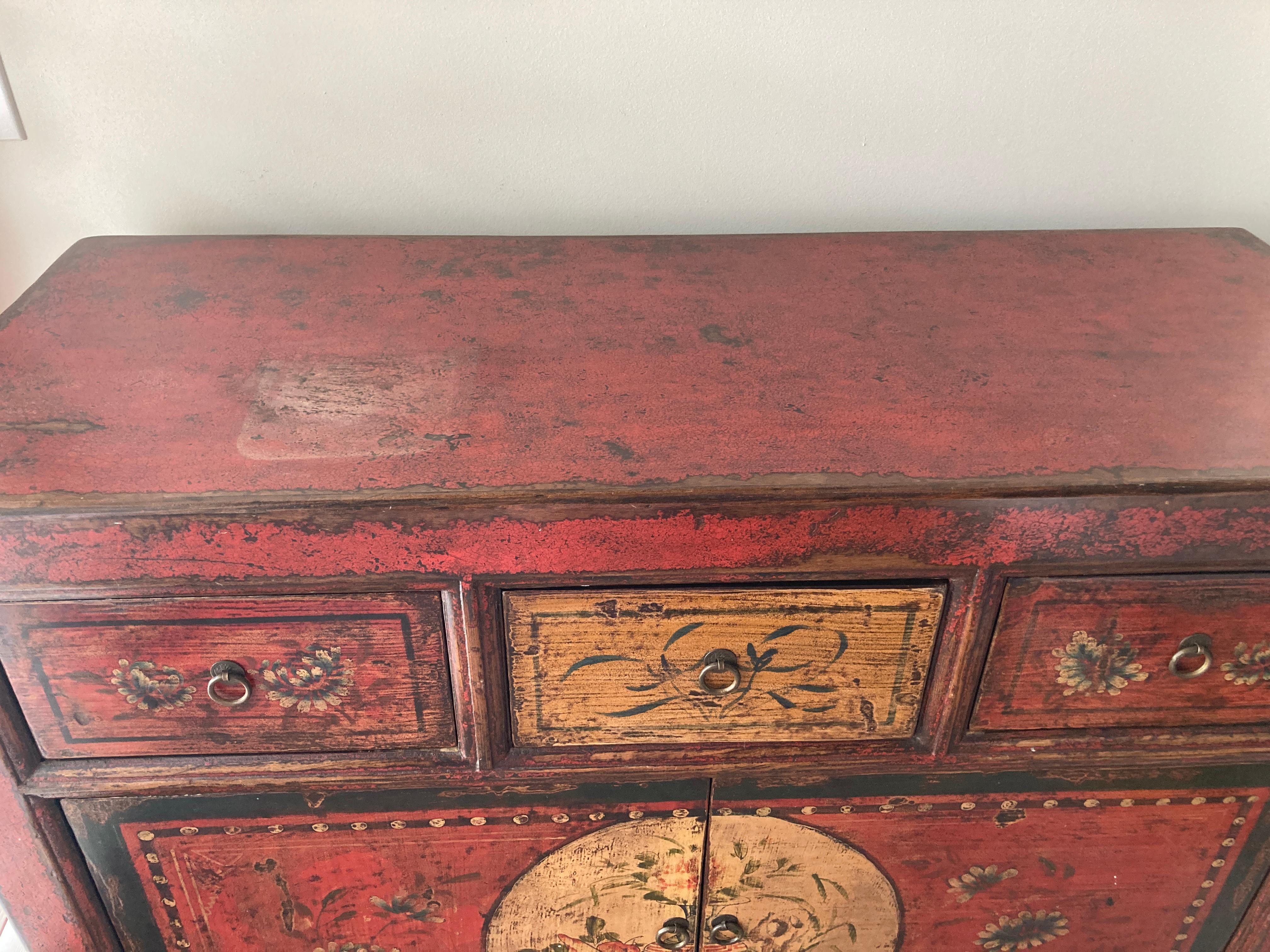 Tibetan Dowry Hand Painted Cabinet 7