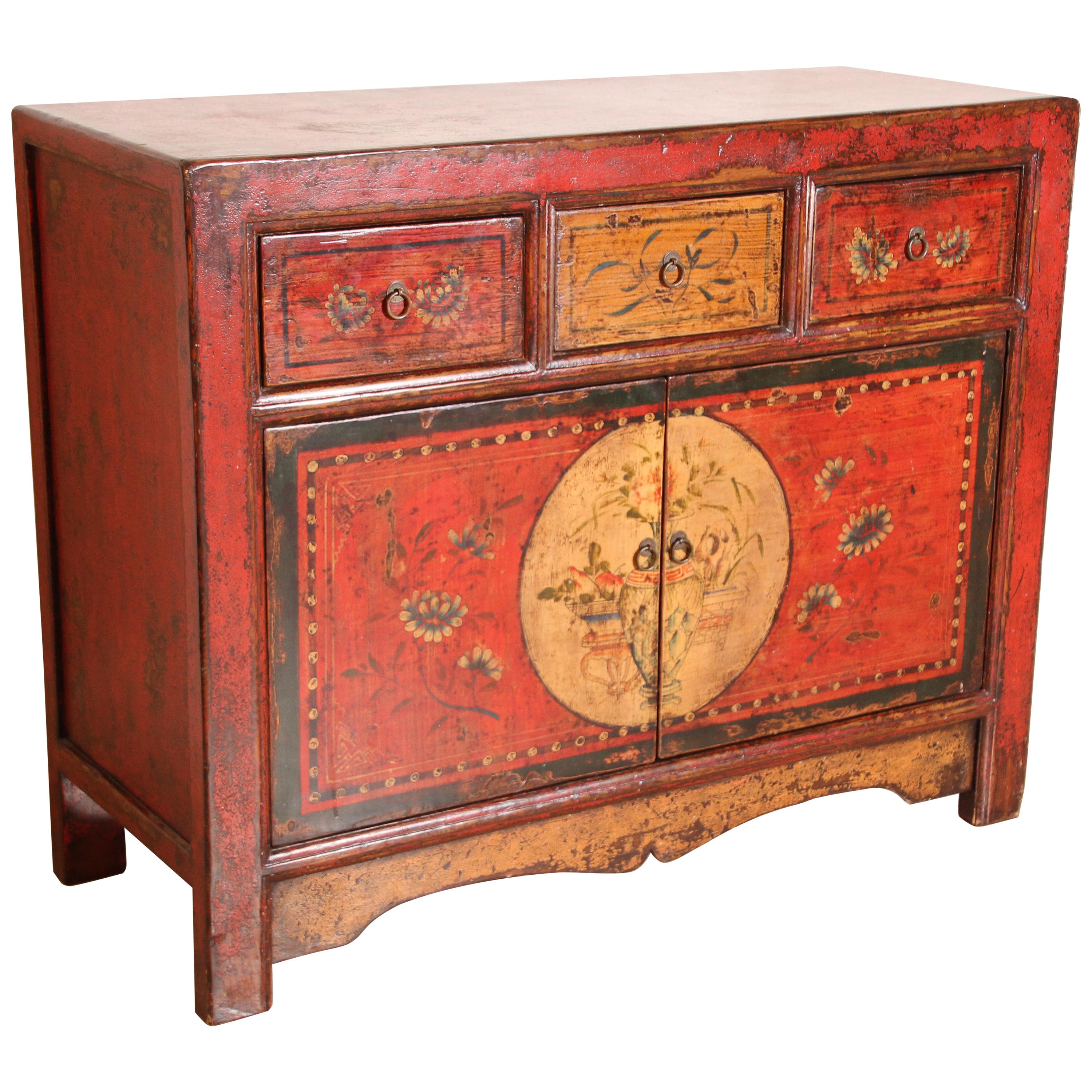 Tibetan Dowry Hand Painted Cabinet