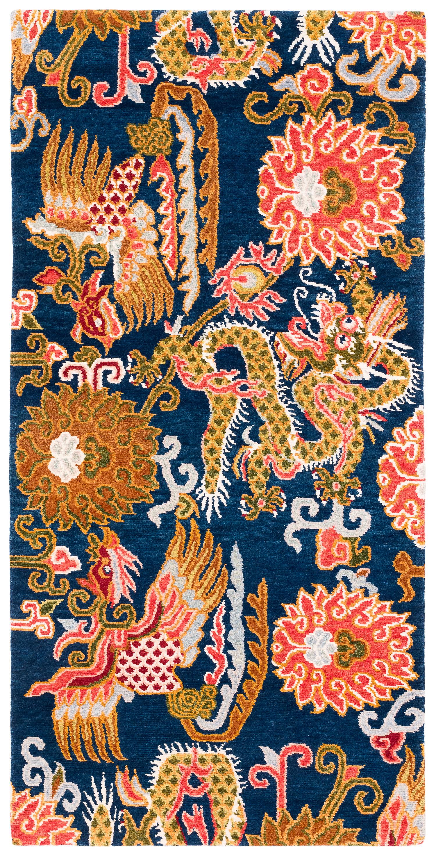 Dragone tibetano e fenice piccolo runner accessorio in lana fatto a mano di Joseph Carini in vendita 1