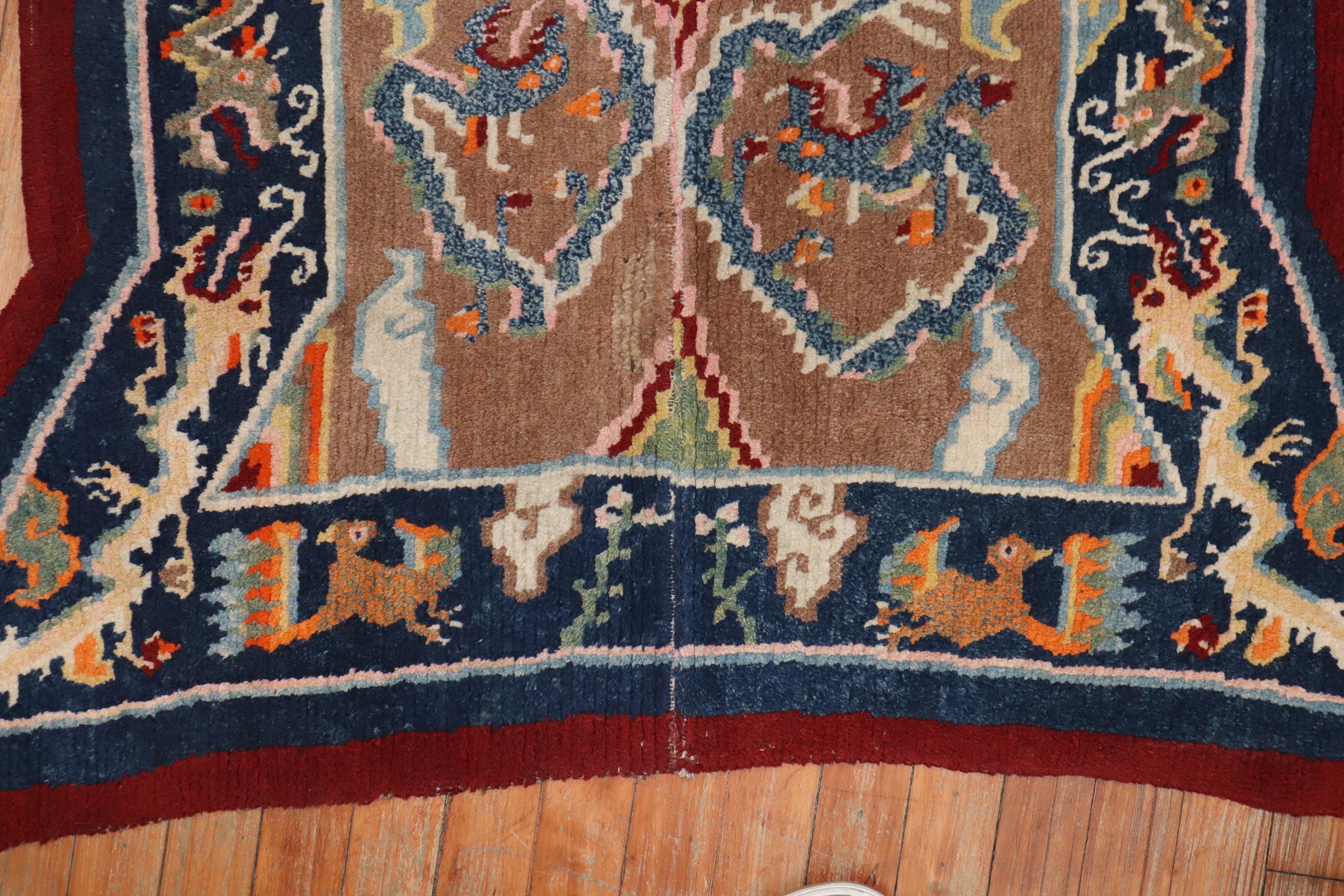 Folk Art Tibetan Dragon Horse Cover Textile Rug For Sale