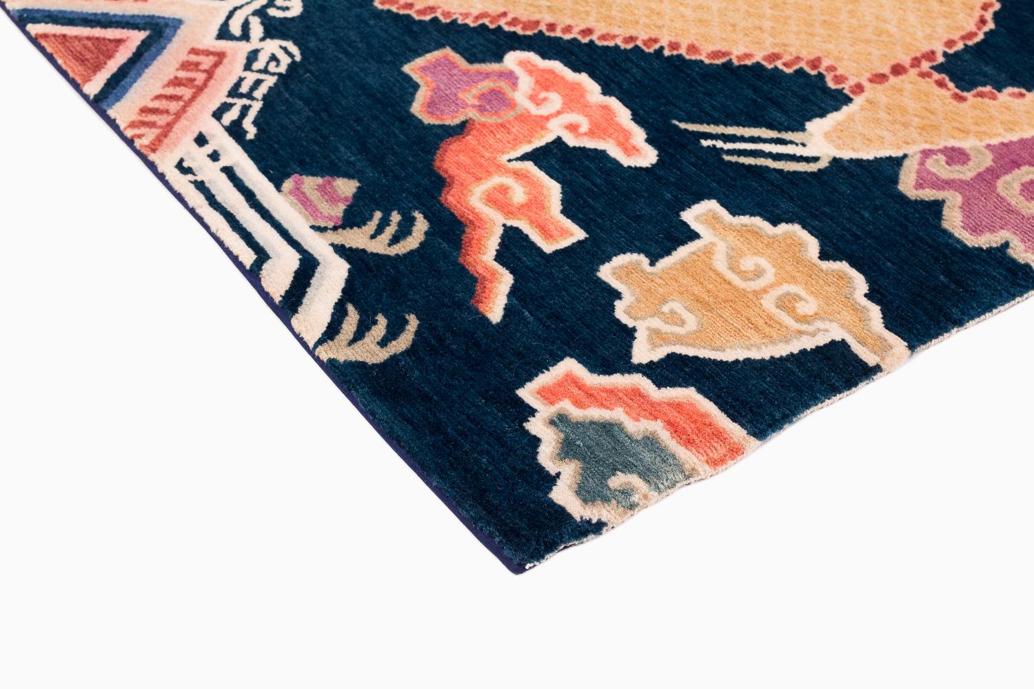 Alfombra de lana Tibetan Dragon Indigo Tibetan Clouds Accessory by Joseph Carini en Nuevo estado para la venta en New York, NY