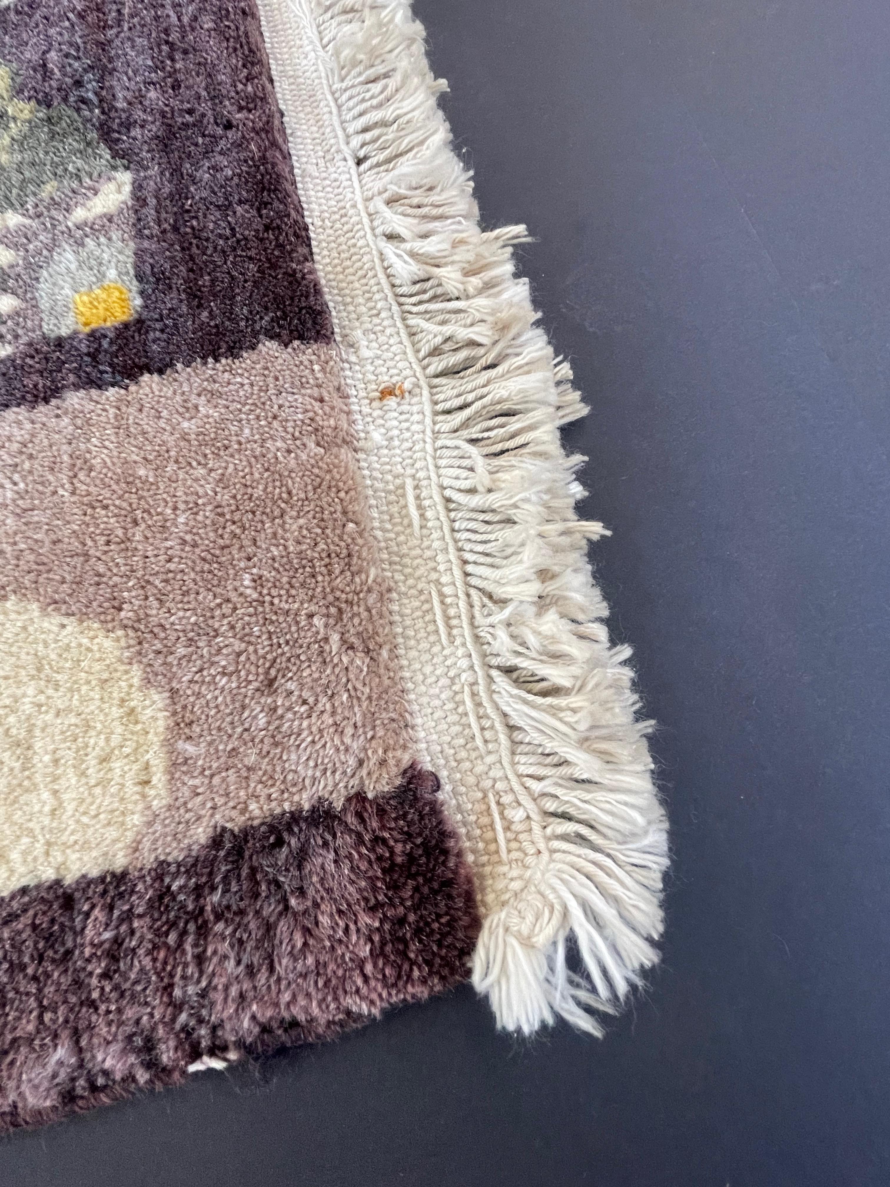 Tibetan Dragon Rug Pure Wool Hand Knotted, Asymmetrical Tapestry, 1970s For Sale 5