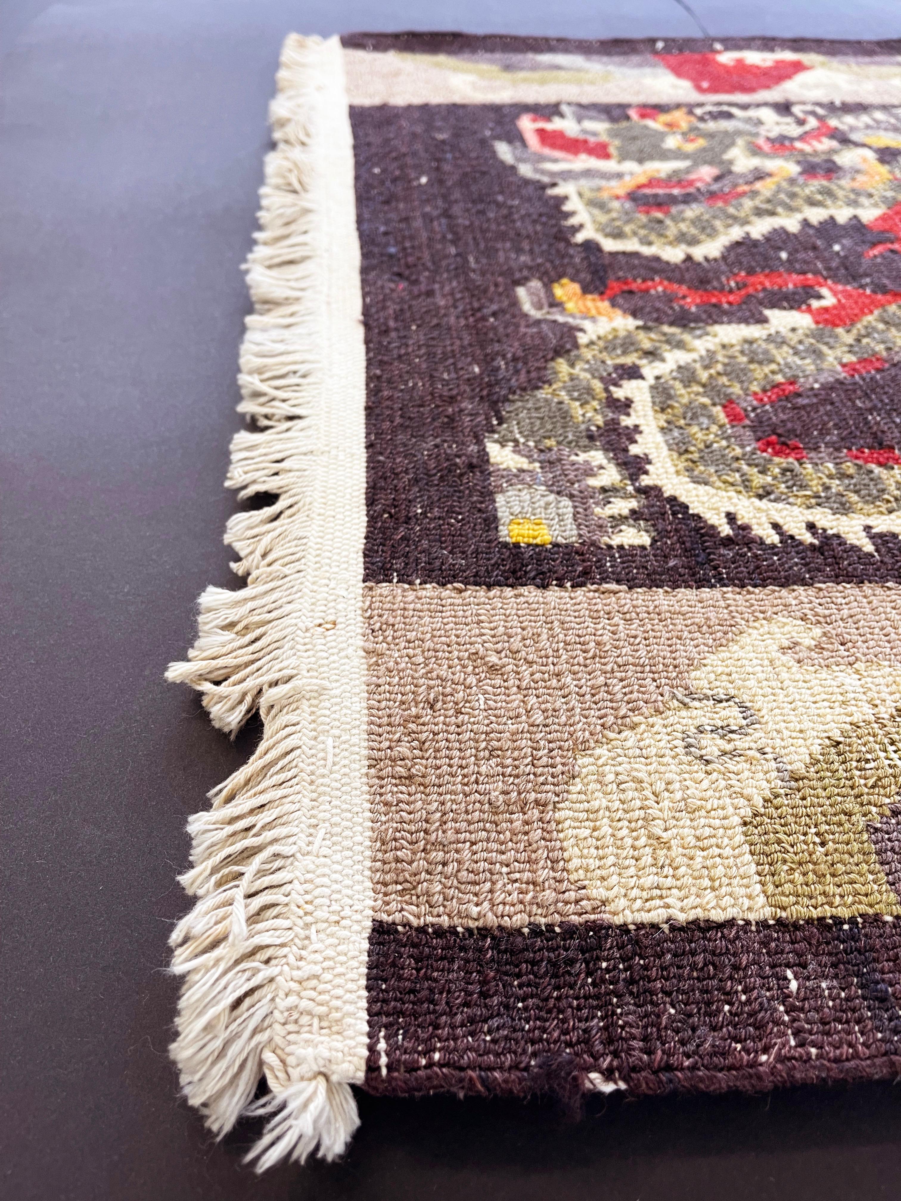 Tibetan Dragon Rug Pure Wool Hand Knotted, Asymmetrical Tapestry, 1970s For Sale 6