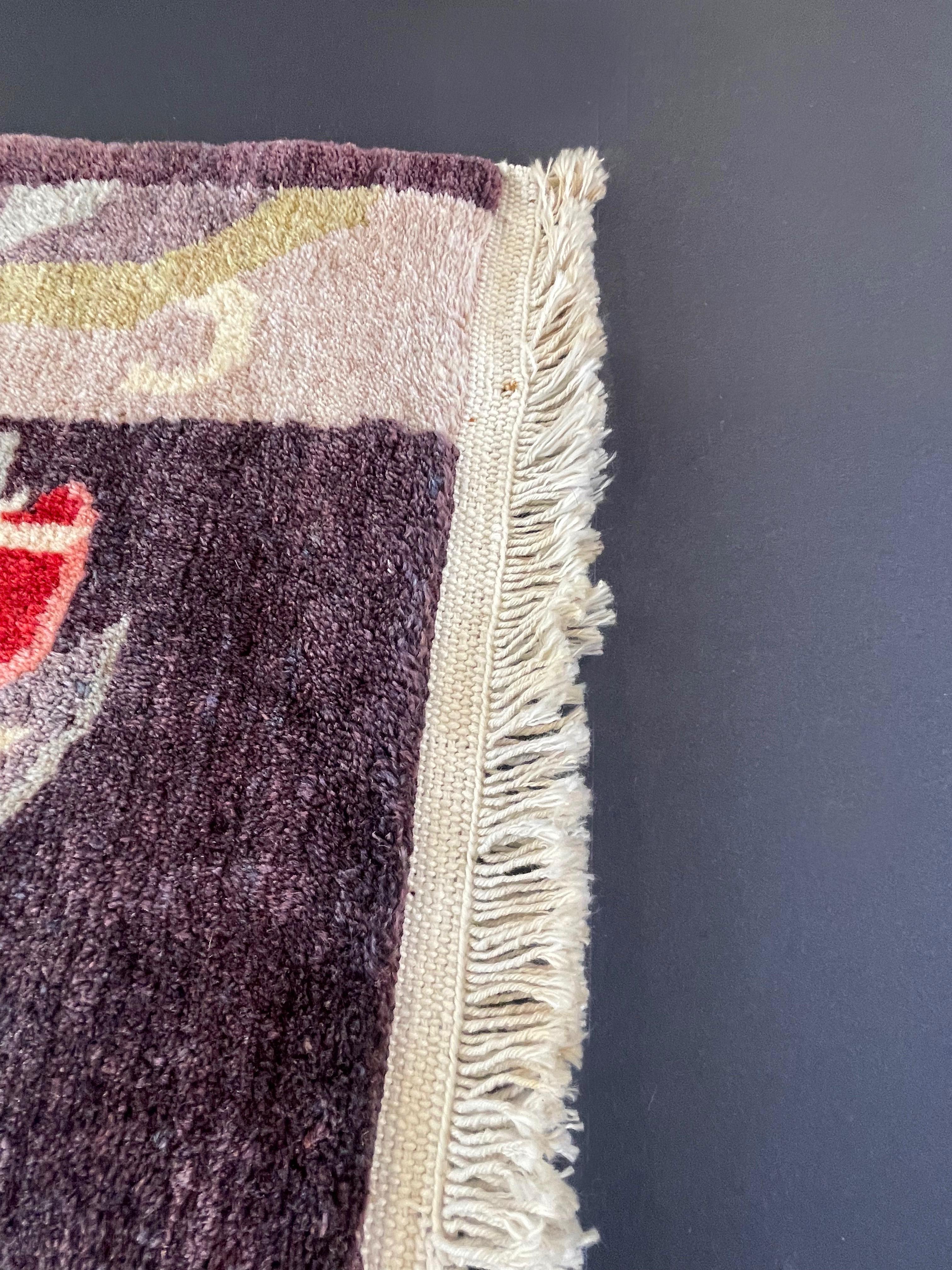 Tibetan Dragon Rug Pure Wool Hand Knotted, Asymmetrical Tapestry, 1970s For Sale 3