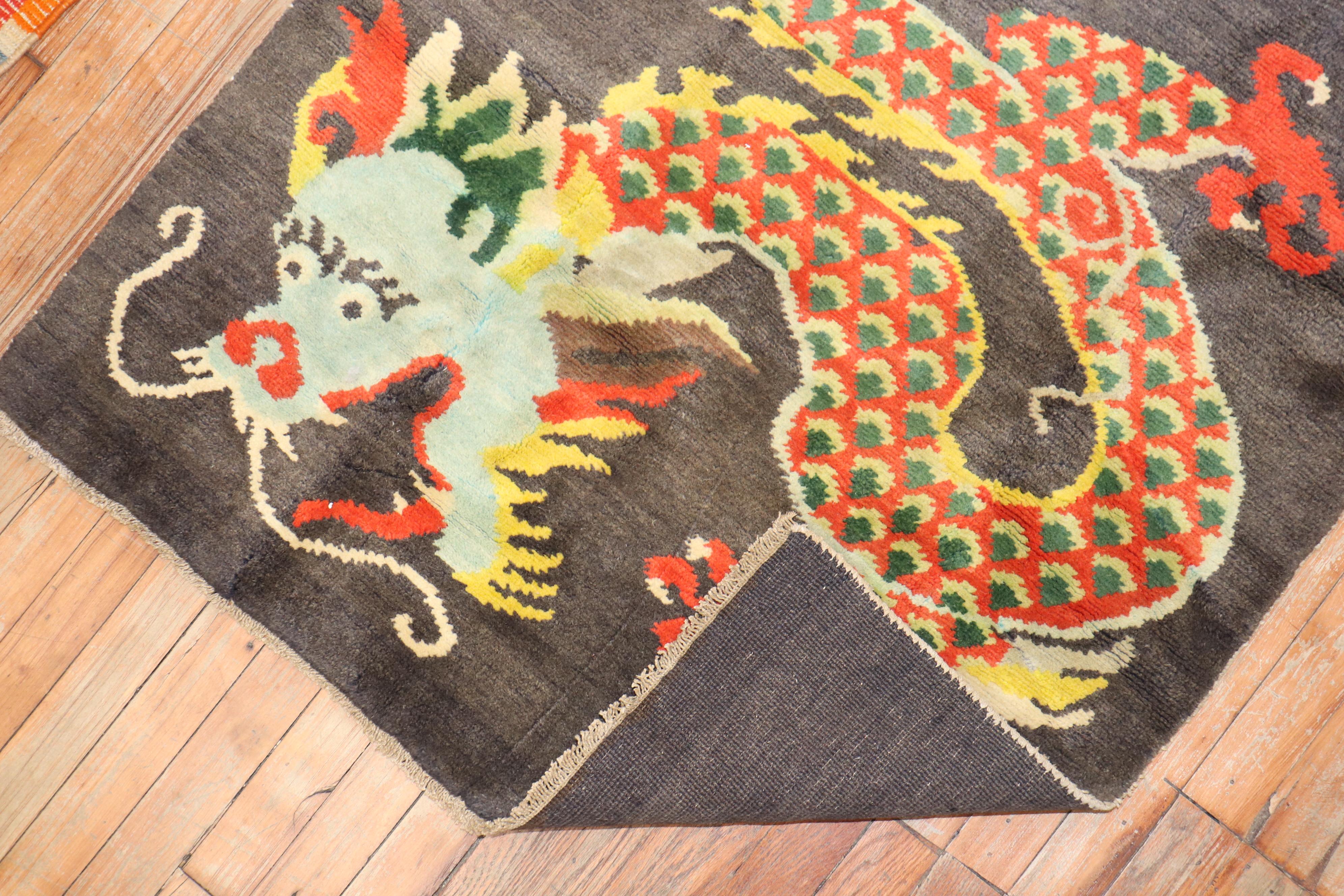 Tang Tapis tibétain vintage avec dragon tibétain en vente