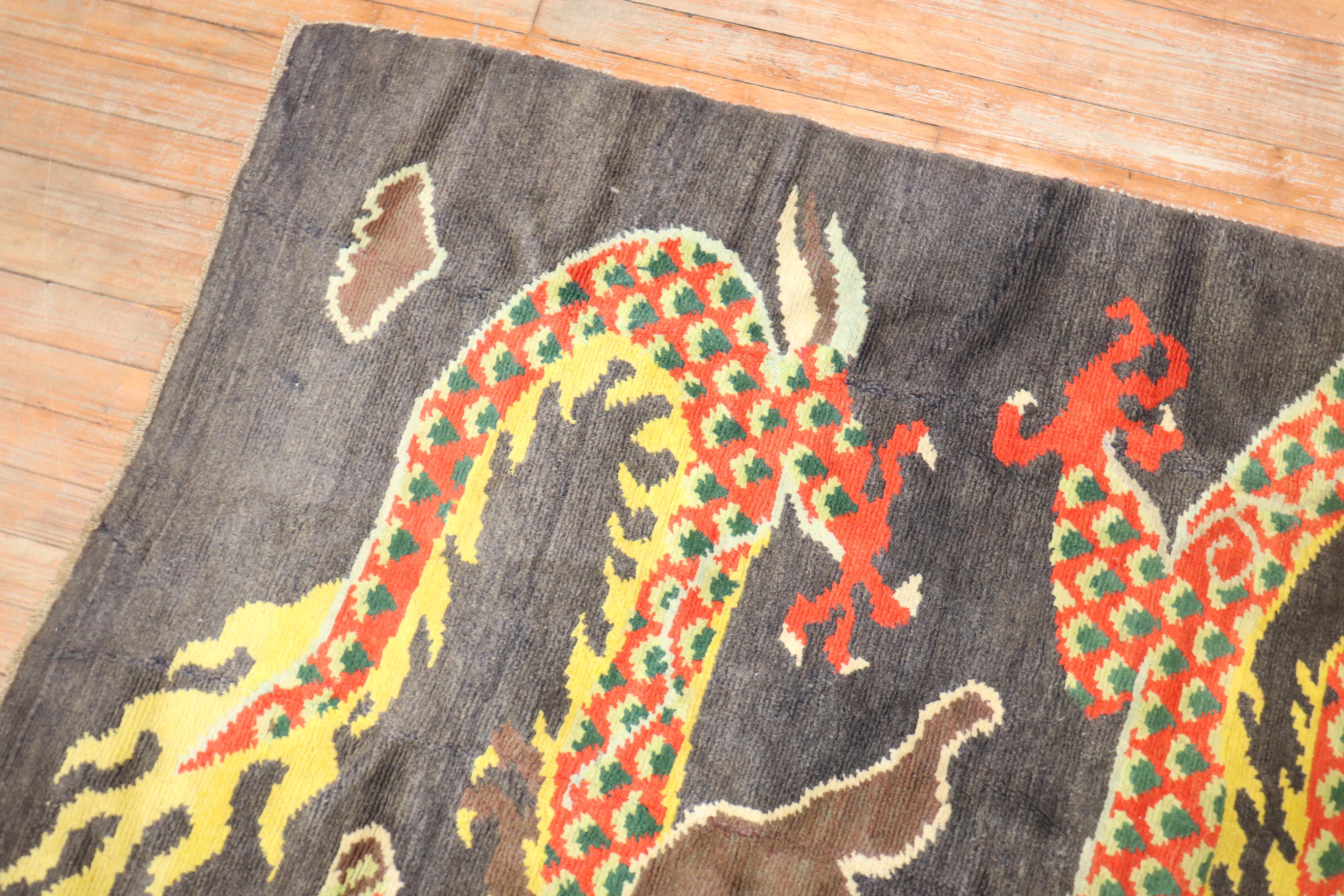 Tang Tibetan Dragon Vintage Rug For Sale