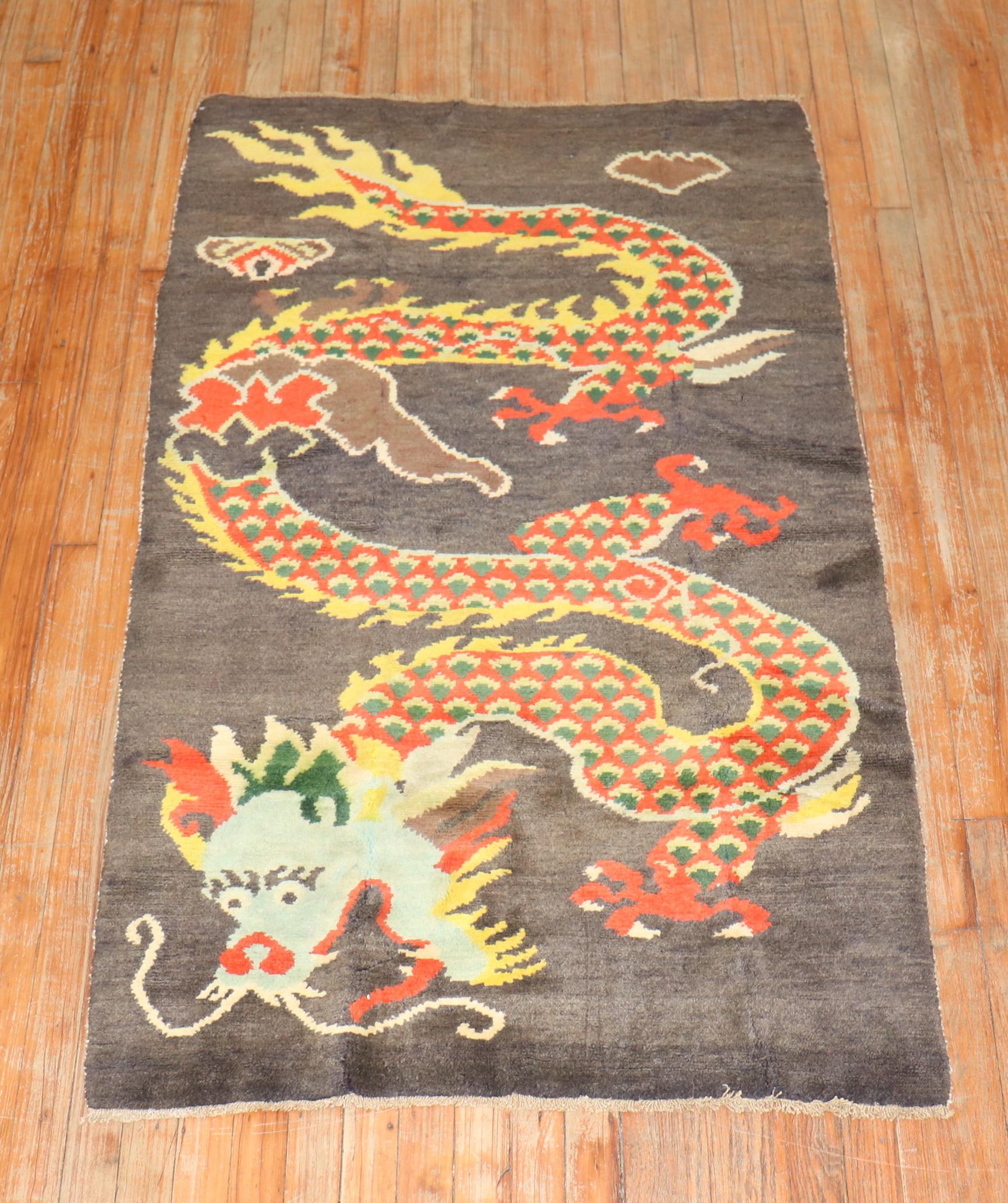 Hand-Woven Tibetan Dragon Vintage Rug For Sale