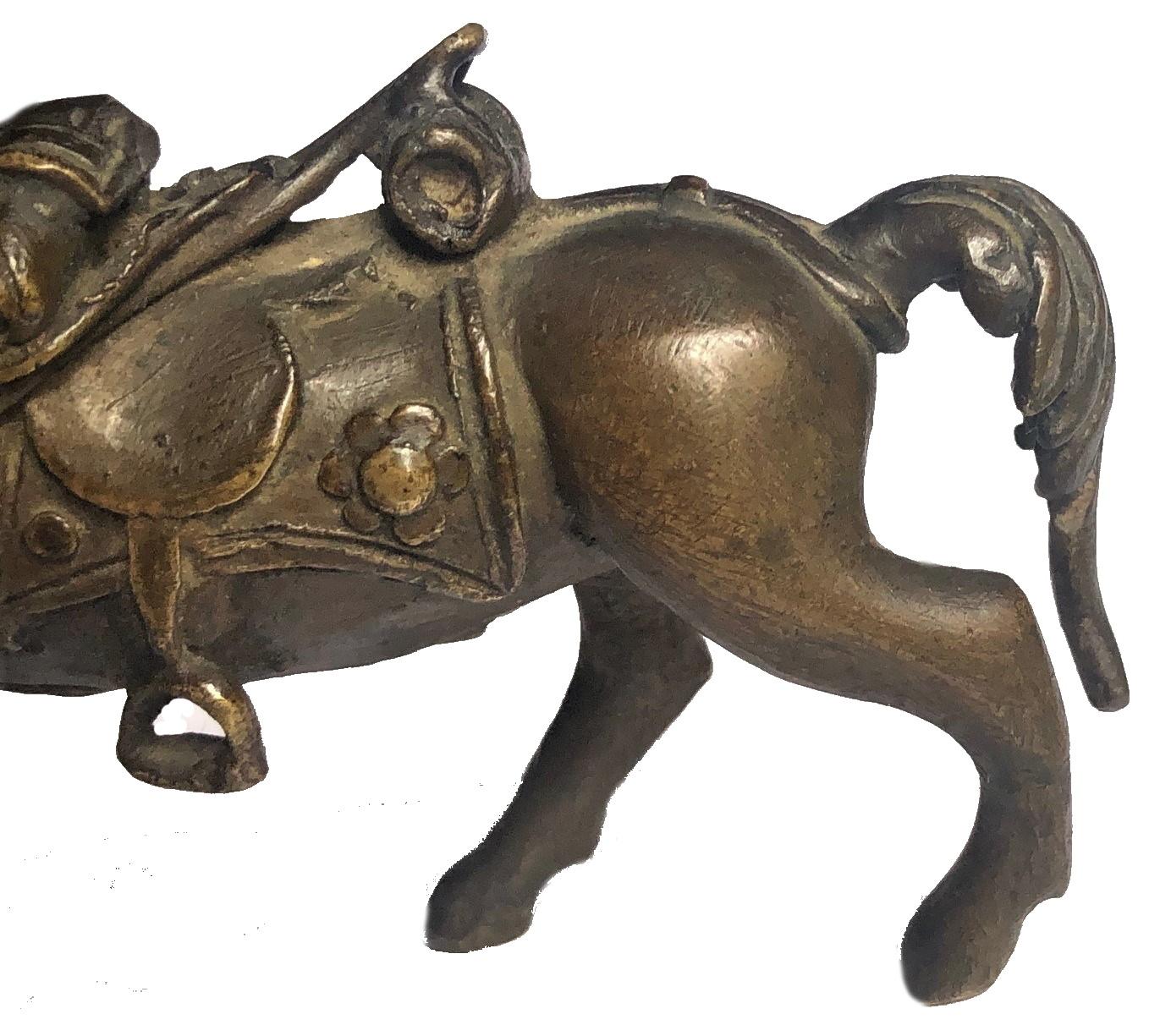 Tibetan Equestrian Bronze Sculpture of Horse in Full Harness, 17th Century For Sale 1