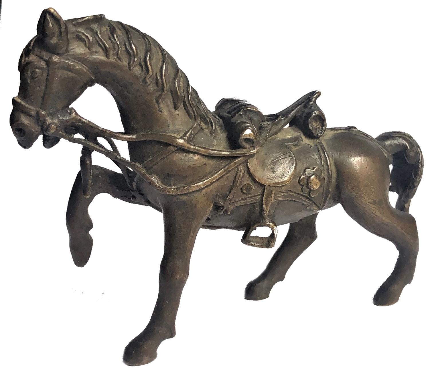Tibetan Equestrian Bronze Sculpture of Horse in Full Harness, 17th Century