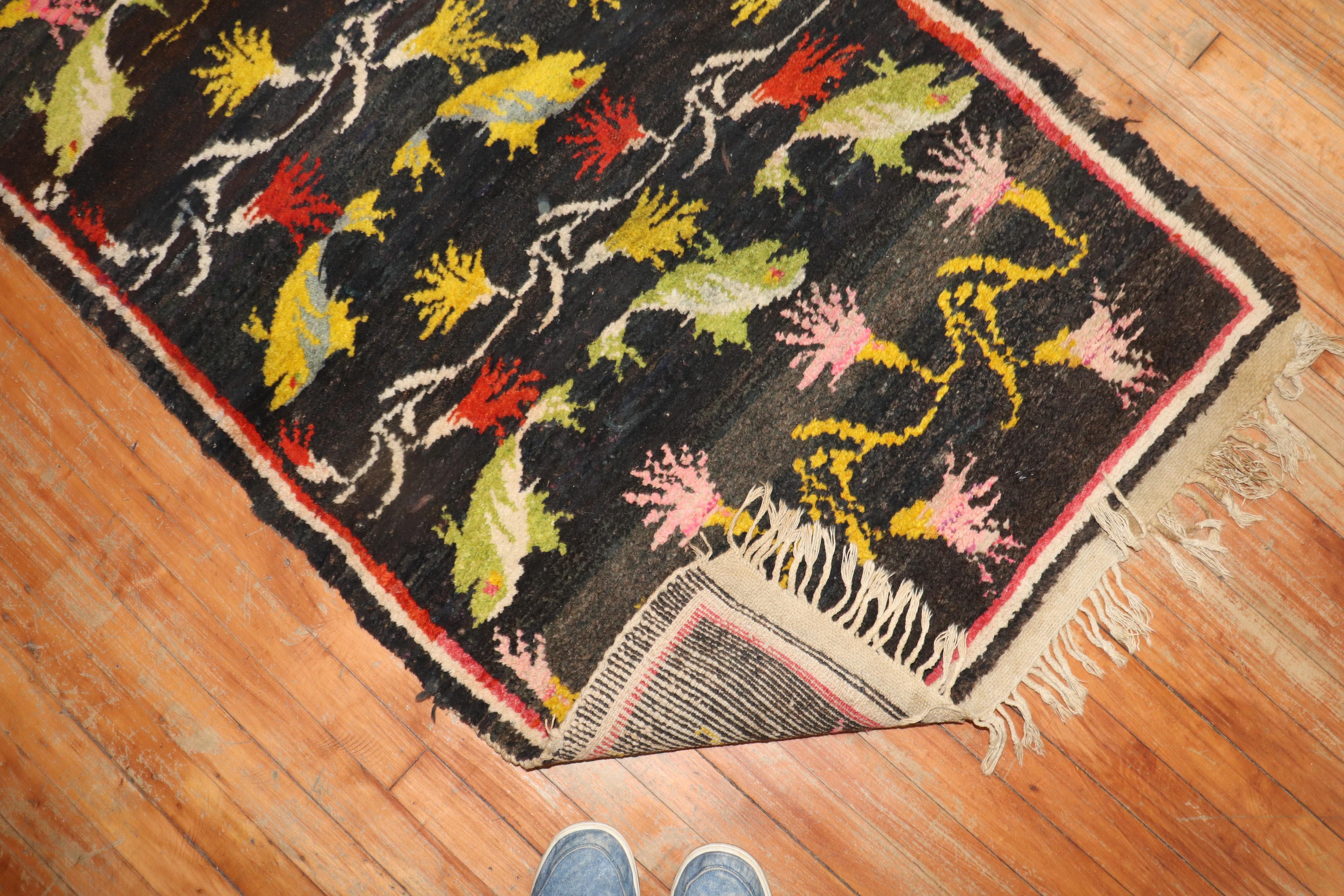 Hand-Woven Tibetan Fish Vintage Rug For Sale