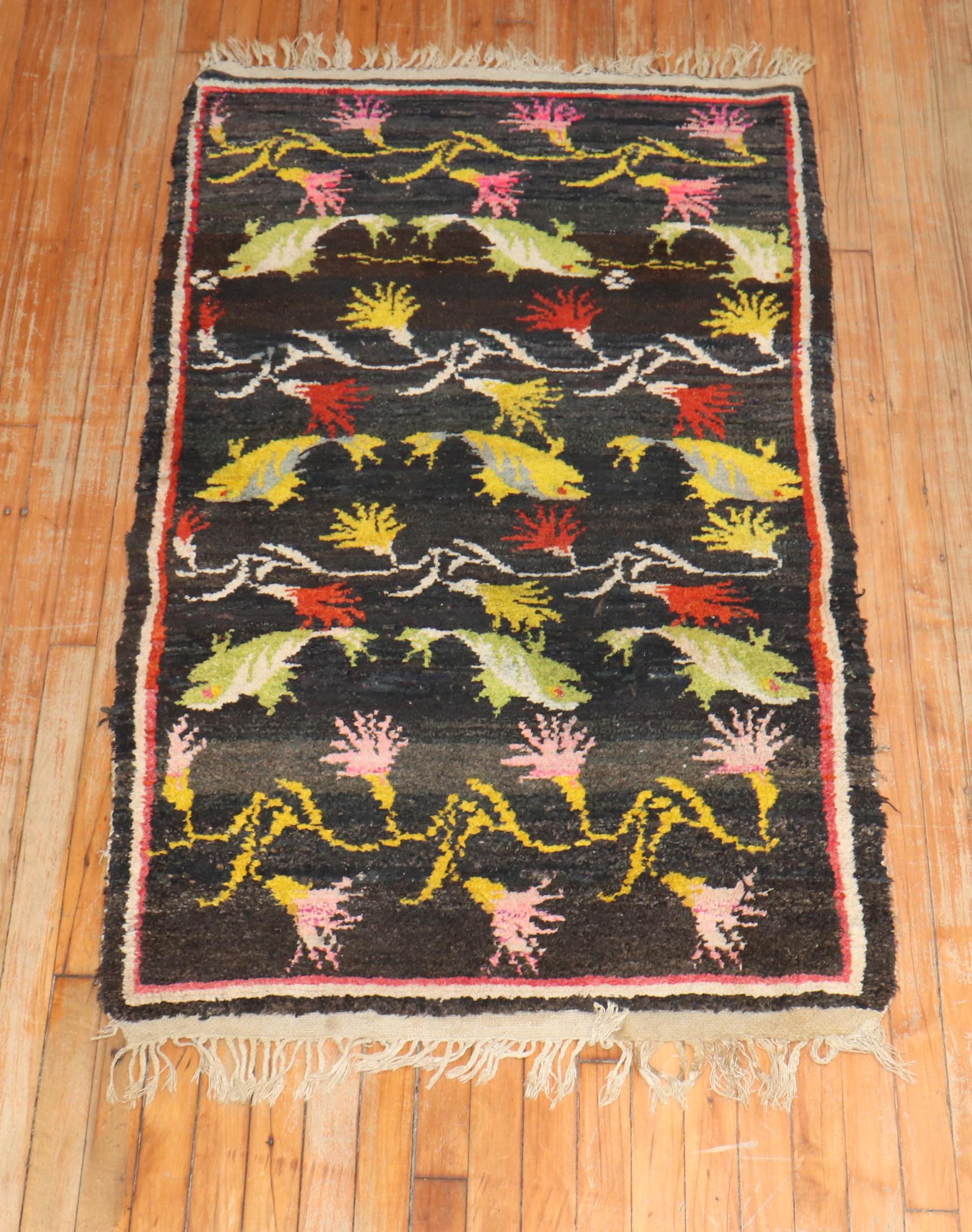 Wool Tibetan Fish Vintage Rug For Sale