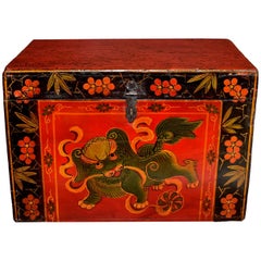 Vintage Tibetan Foo Dog Box Hand Painted Box 4