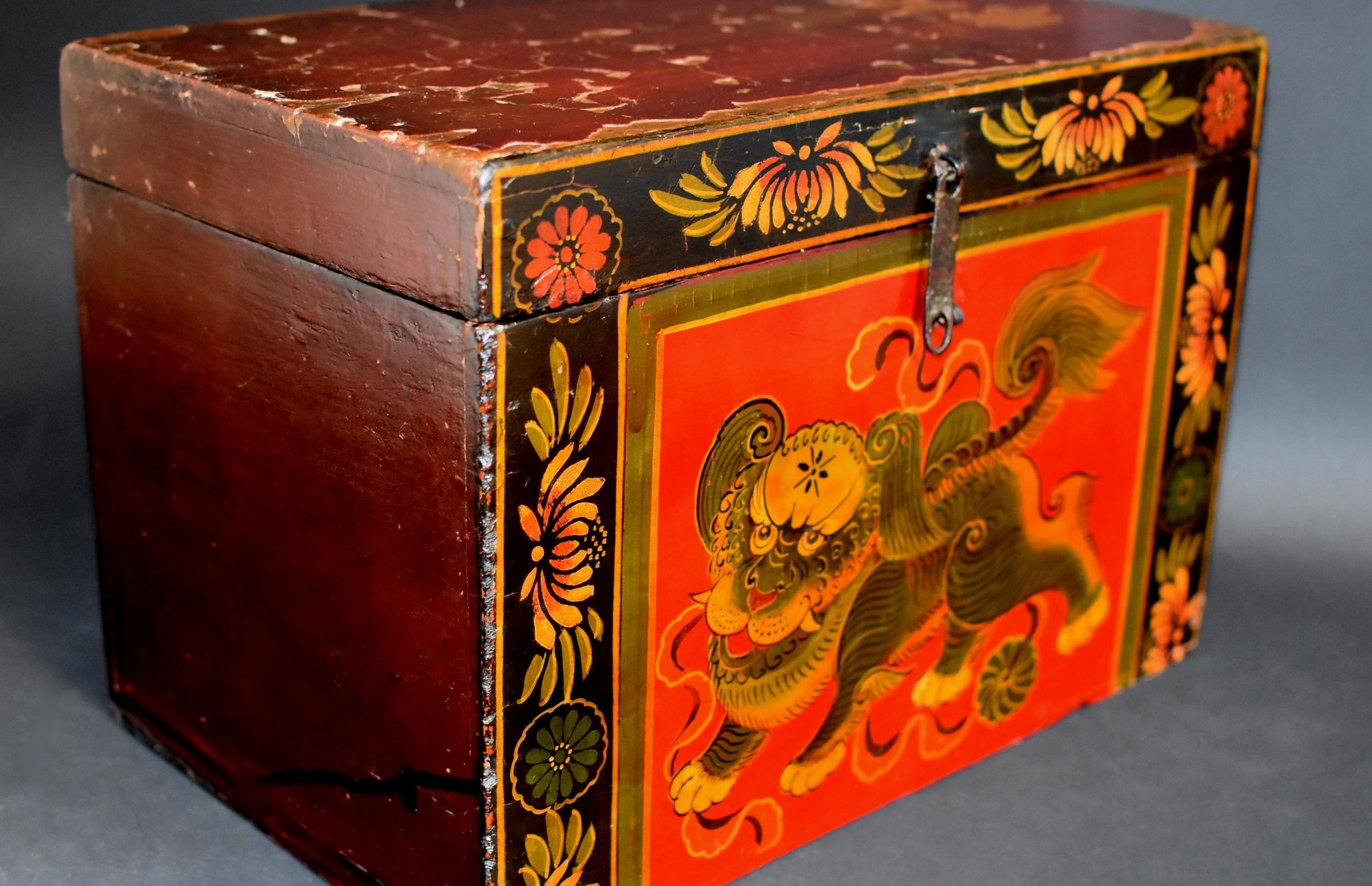 Tibetan Foo Dog Box Hand Painted Box 7 5