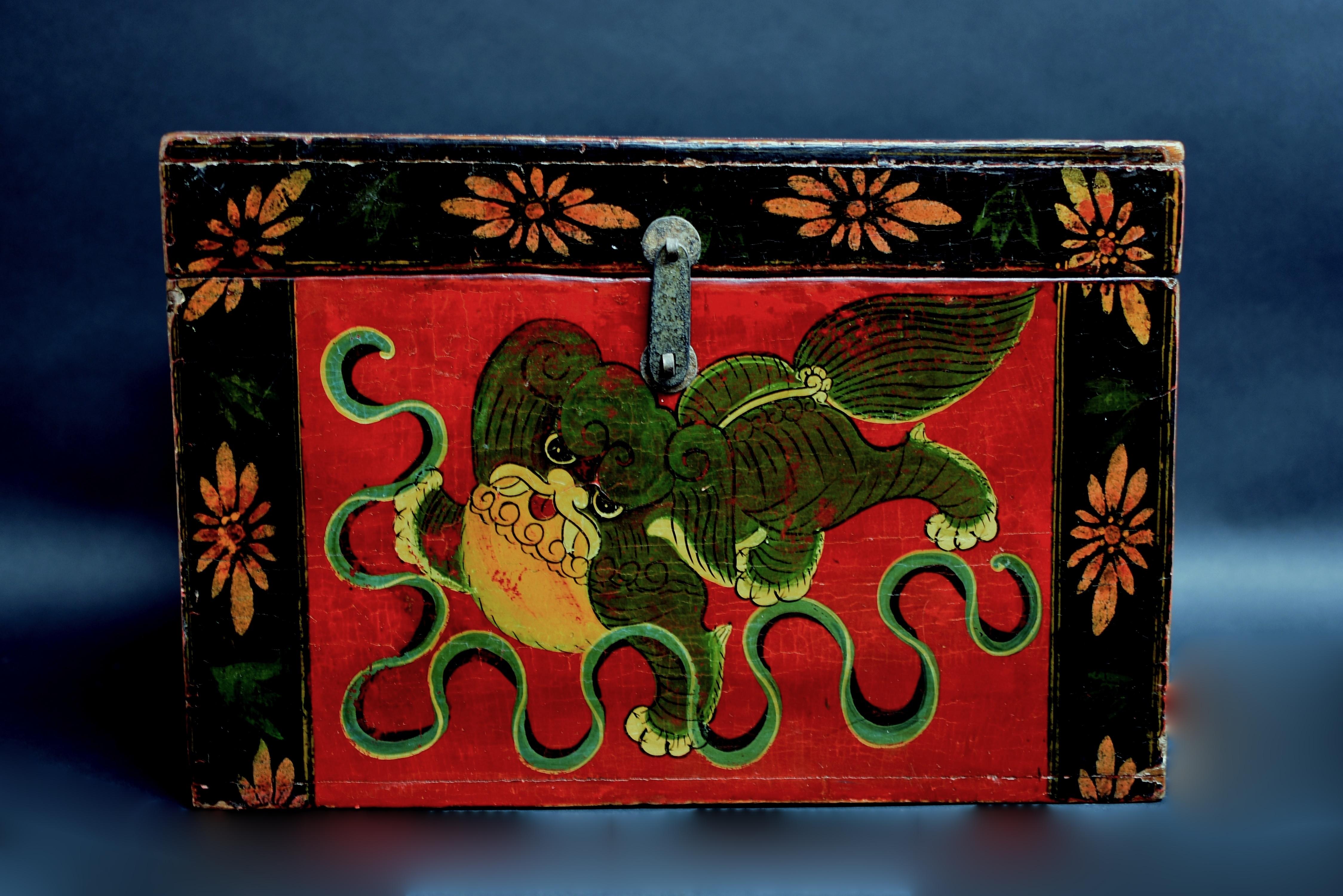 Hand-Painted Tibetan Foo Dog Box Hand Painted Box 9
