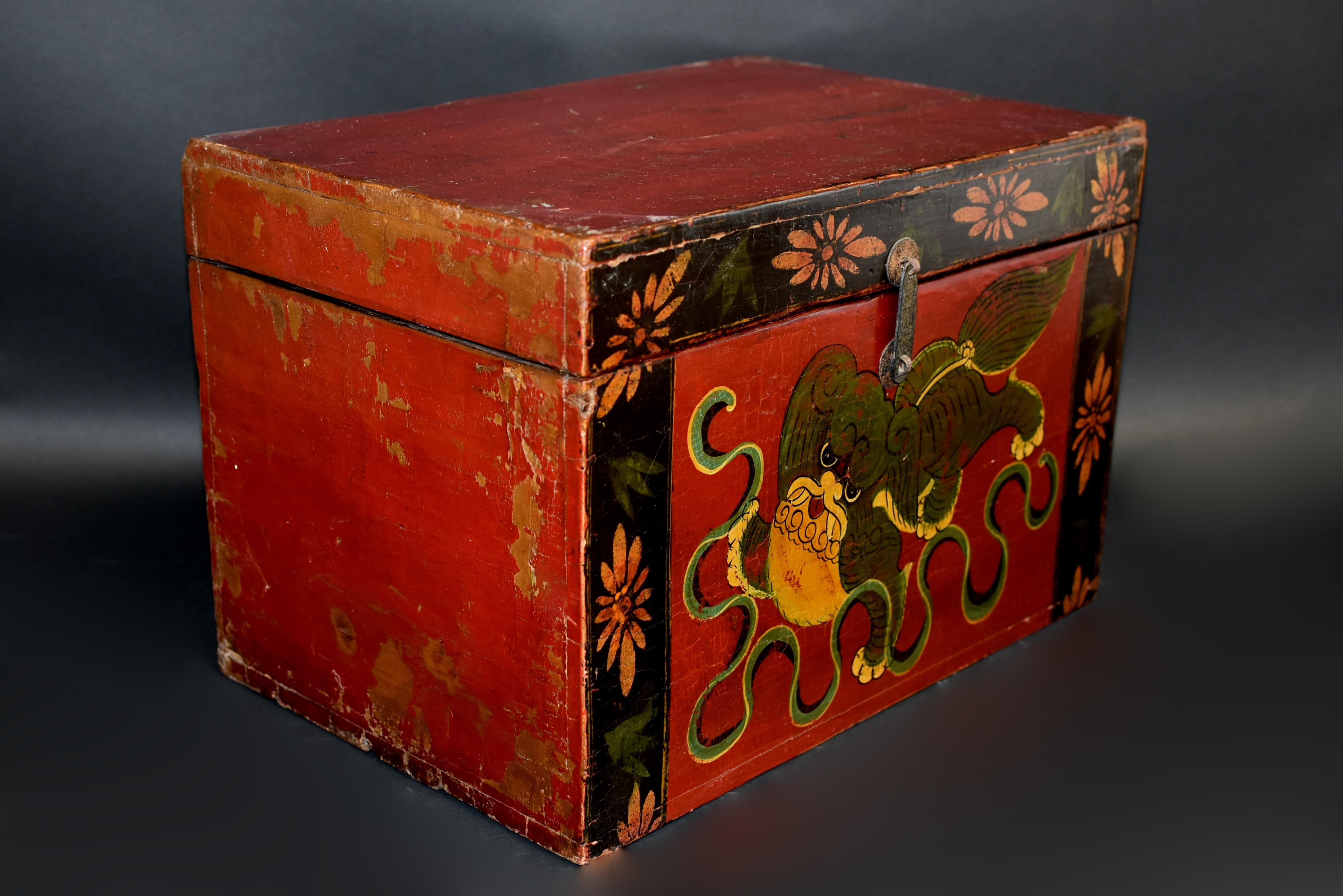 Bronze Tibetan Foo Dog Box Hand Painted Box 9