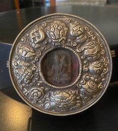 Tibetan Gau Traveling Buddhist Protection Shrine with Buddha and Silk Case, 1900