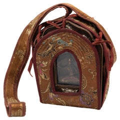 Tibetan Gau Traveling Shrine with Silk Case, c. 1900