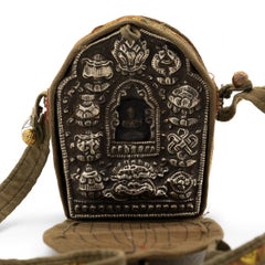 Tibetan Gau Traveling Shrine with Silk Case, c. 1900