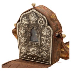 Tibetan Gau Traveling Shrine with Silk Case, c. 1900
