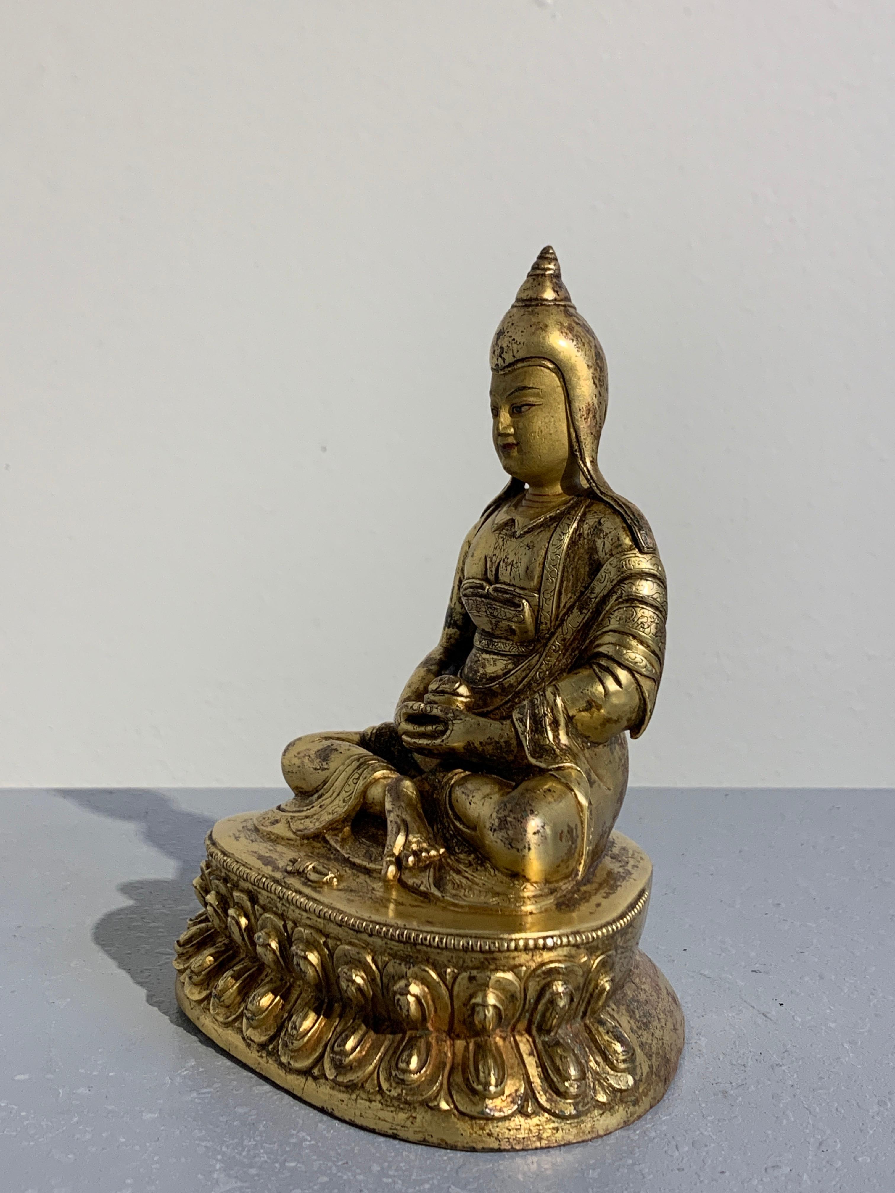 Ming Tibetan Gilt Bronze Figure of Shantideva, 16th-17th Century, Tibet