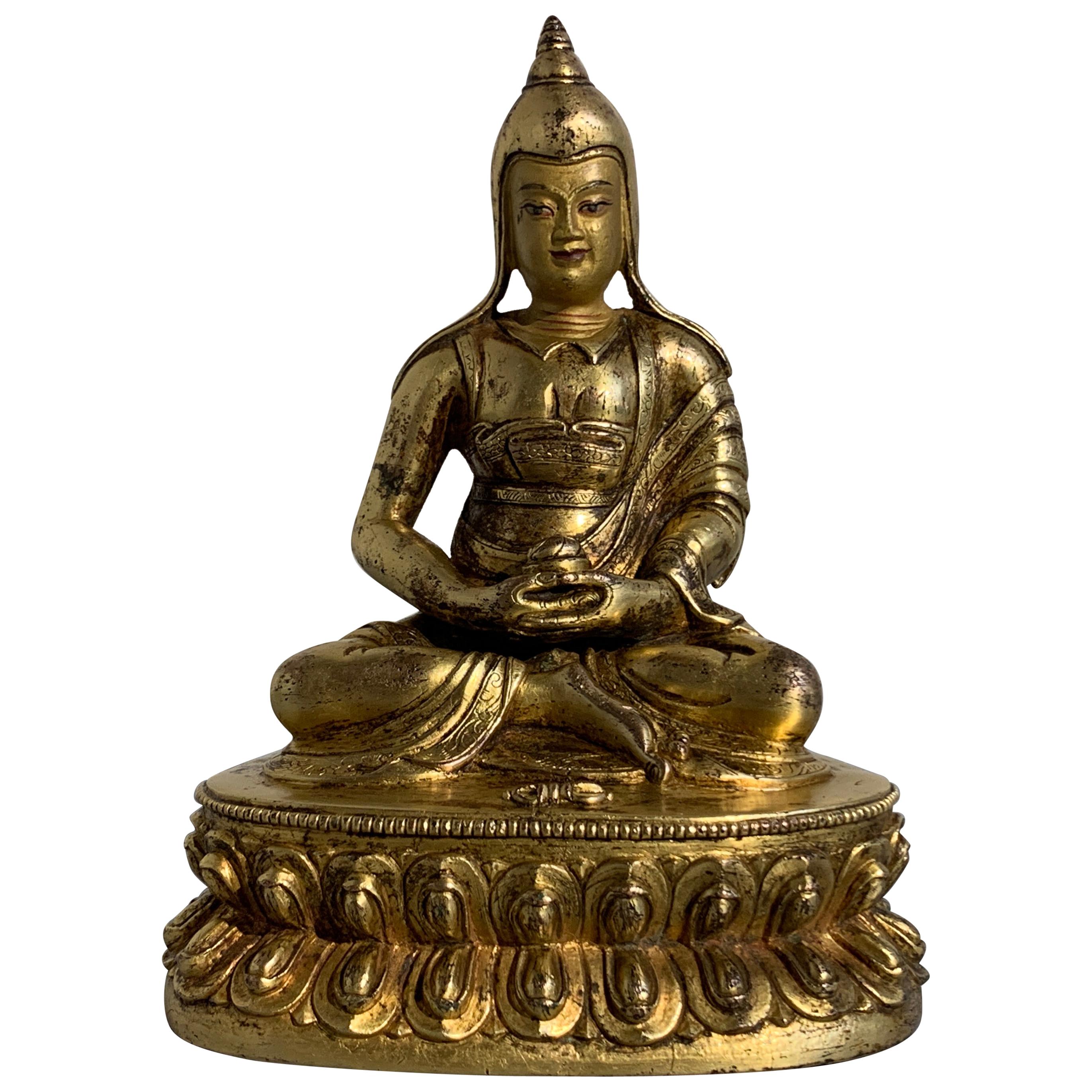 Tibetan Gilt Bronze Figure of Shantideva, 16th-17th Century, Tibet