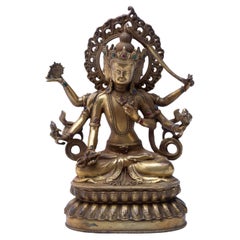 Antique Tibetan Gilt Bronze Hindu Buddhist Sculpture Late 19th C