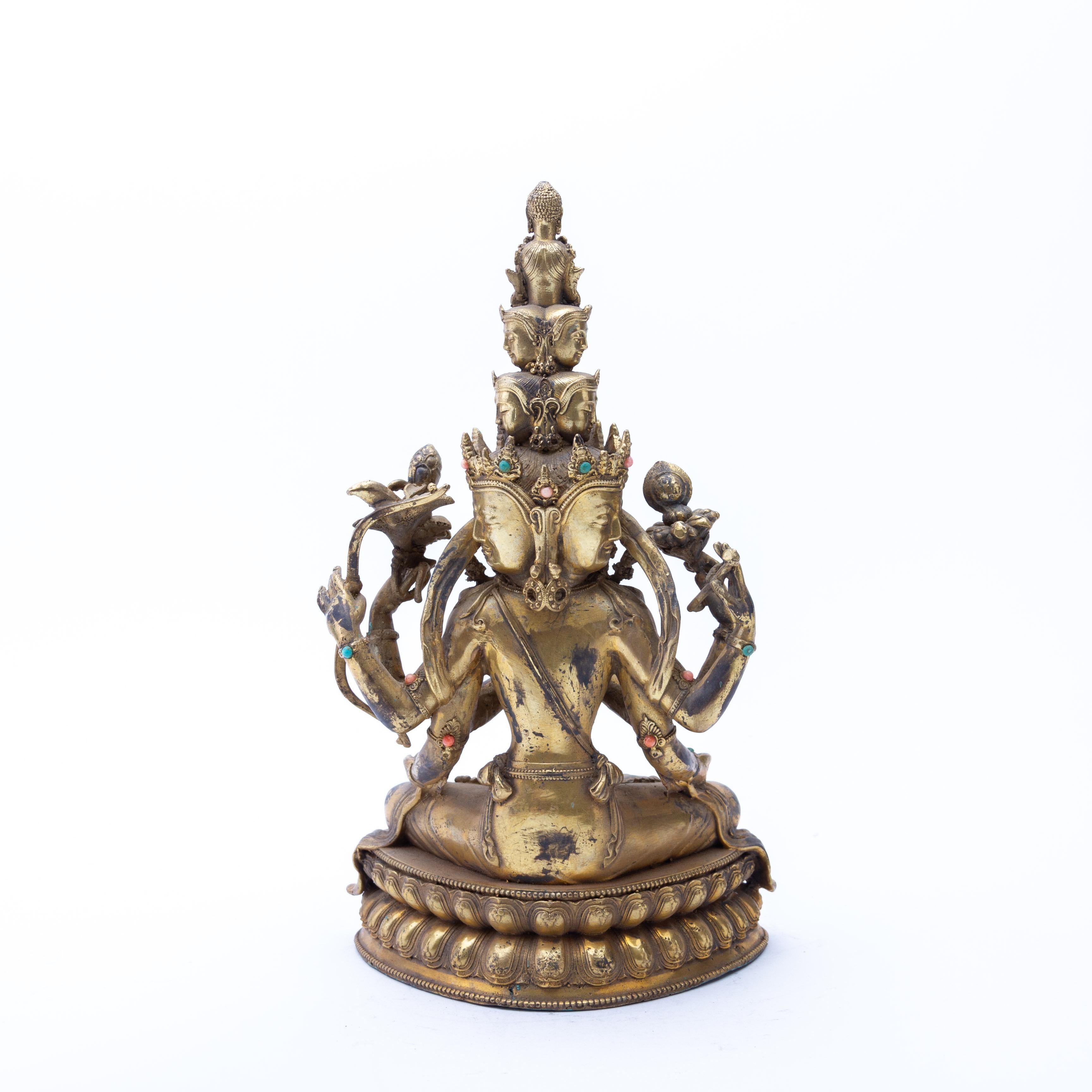 Tibetische vergoldete Bronze hinduistische buddhistische Skulptur von Guanyin Bodhisattva Ende 19. im Zustand „Gut“ in Nottingham, GB