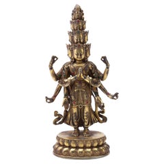 Sculpture bouddhiste hindoue tibétaine en bronze doré de Manjuvajra Fin C.I.C.