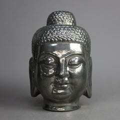 Tibetan Gilt Silver Ceramic Buddha Head Sculpture 20th C