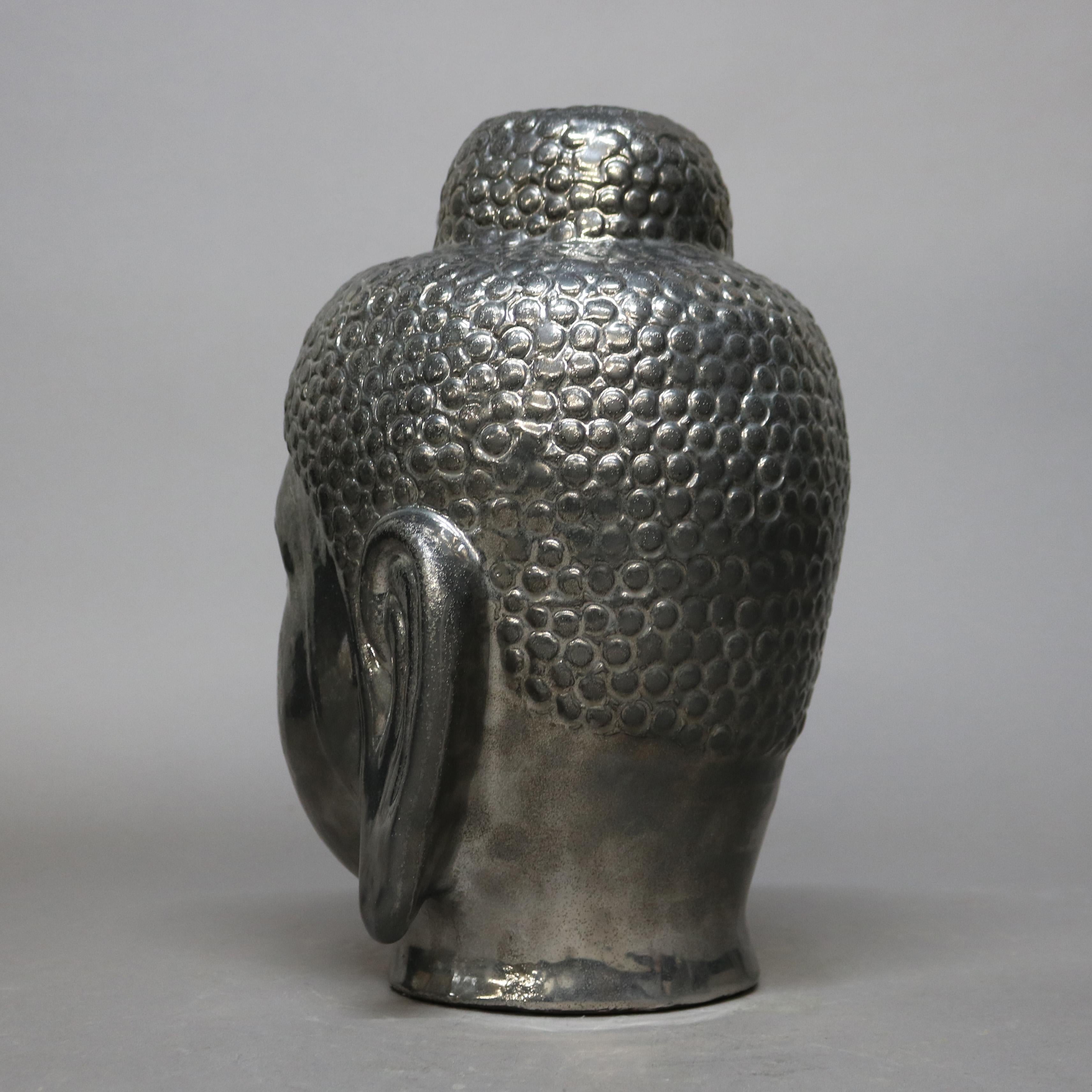 Tibetan Gilt Silver Ceramic Buddha Head Sculpture 20th C For Sale 4