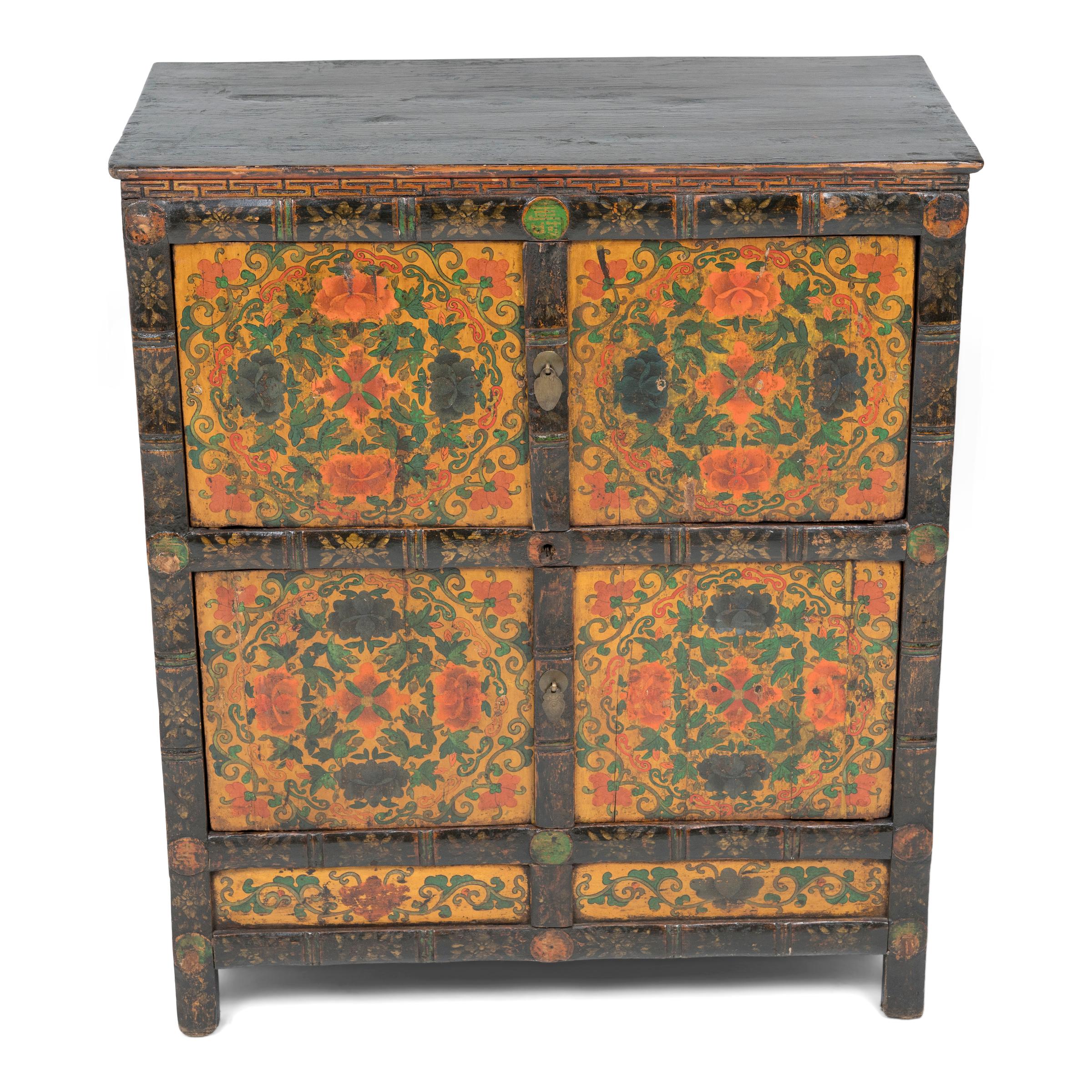Tibetan Golden Peony Cabinet, c. 1850 For Sale 1