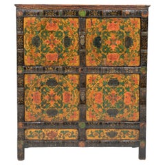 Retro Tibetan Golden Peony Cabinet, c. 1850