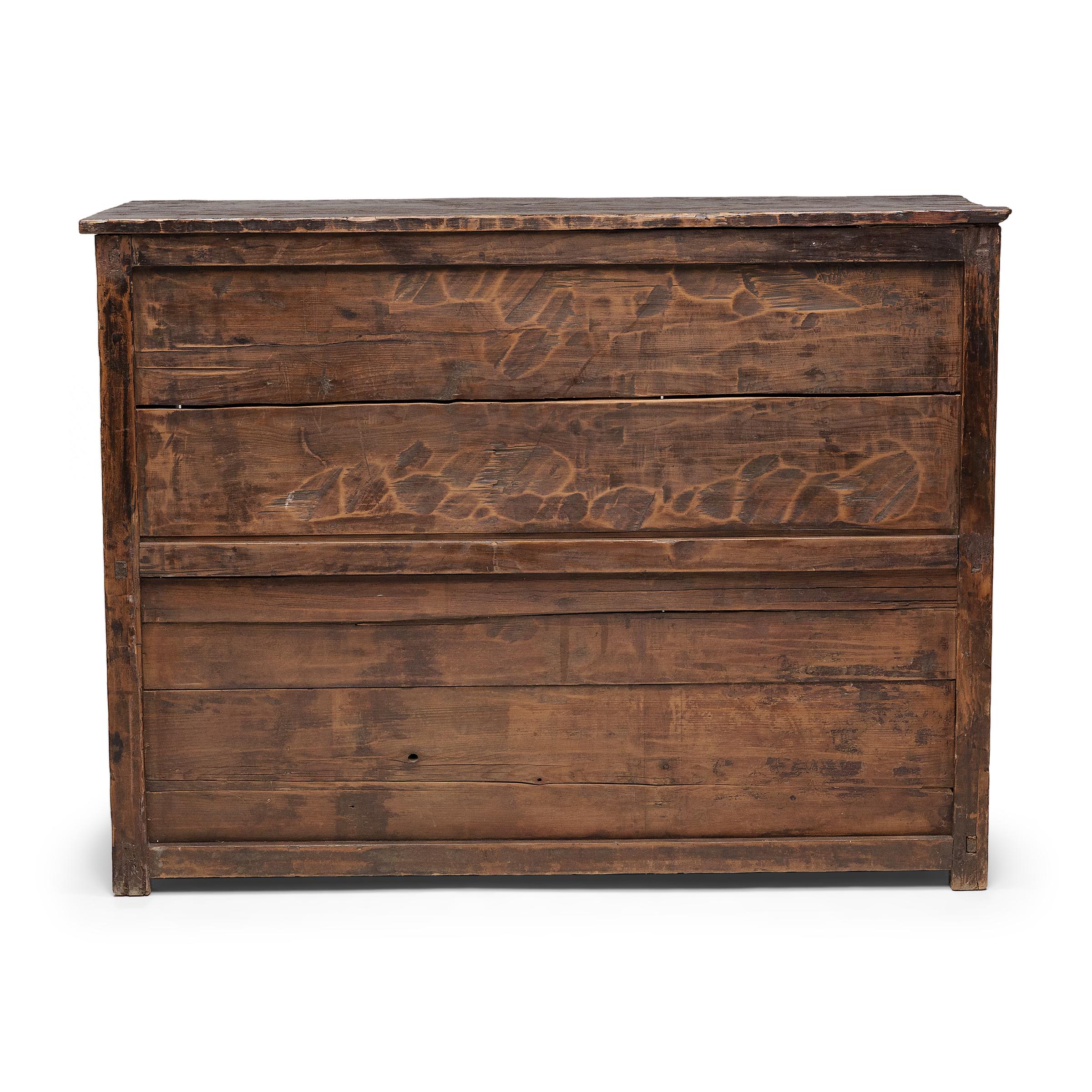 Pine Tibetan Green & Red Poppy Cabinet, c. 1850 For Sale