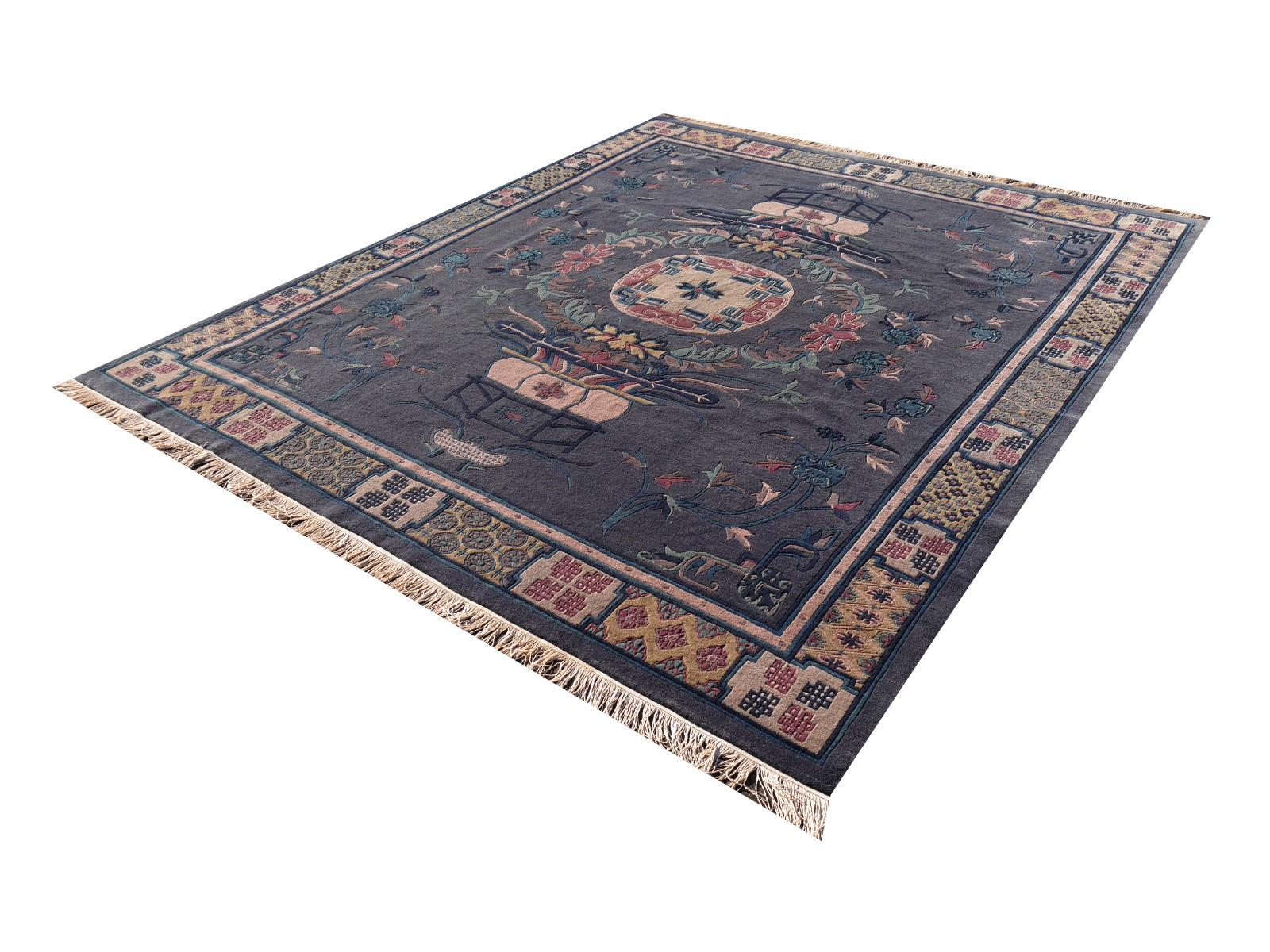 Tibetischer handgeknüpfter traditioneller Vintage-Teppich im chinesischen Khotan-Stil (Handgeknüpft)