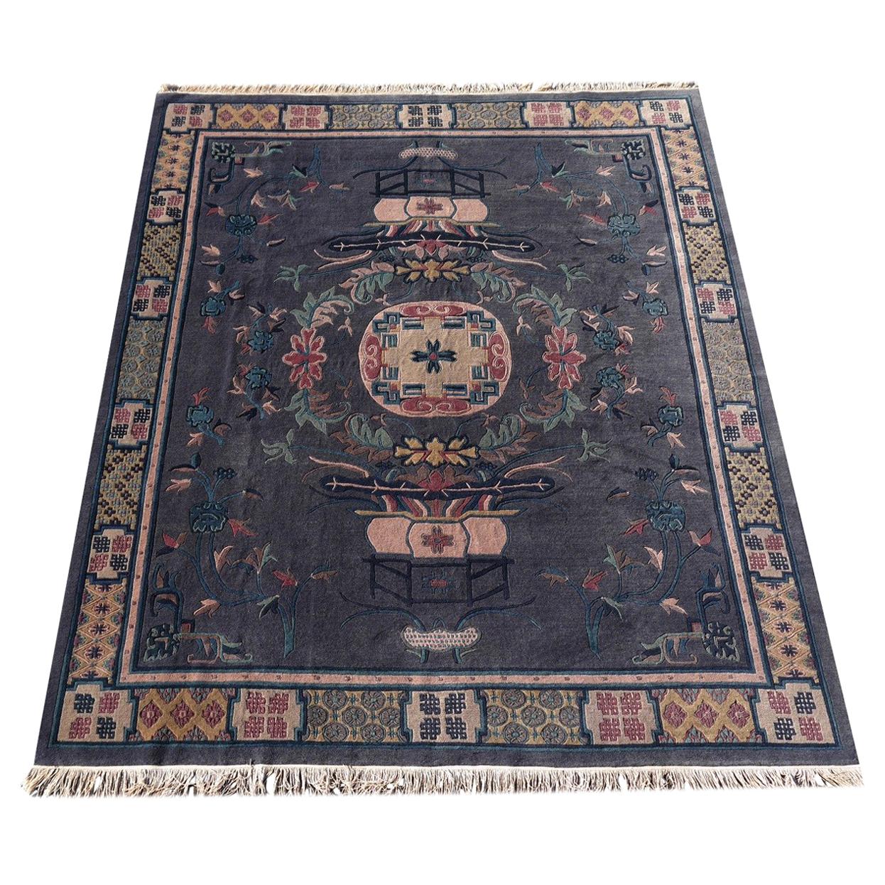 Tibetan Hand Knotted Vintage Traditional Area Rug Chinese Khotan Style