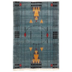 Tibetan Hand Knotted Wool Blue Large Rug, circa 1990