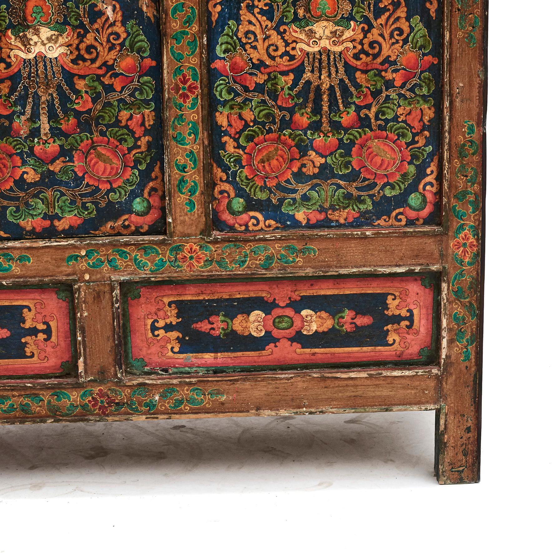 Hand-Painted Antique Tibetan Hand Painted Alter Cabinet